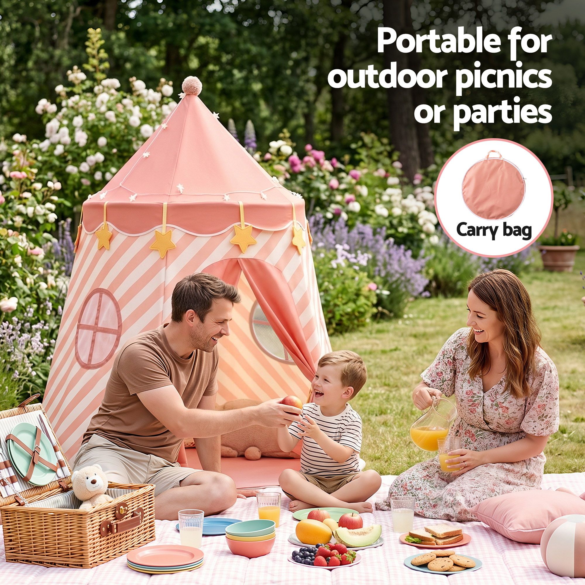 Keezi Kids Play Tent with Star Lights and Window Carry Bag 116cmx153cm Playhouse — image 6