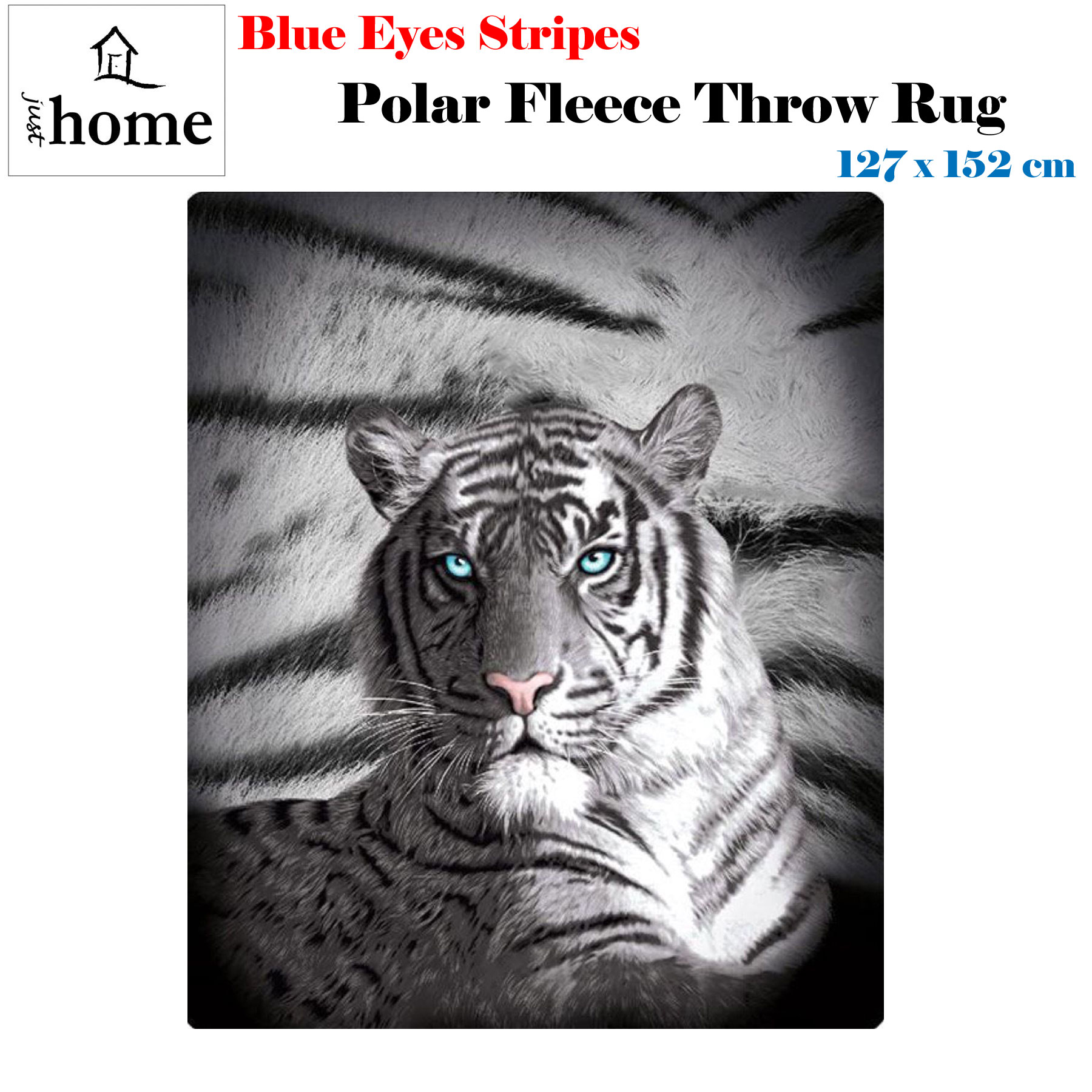 Just Home Blue Eyes Stripes Tiger Polar Fleece Throw Rug โ image 2