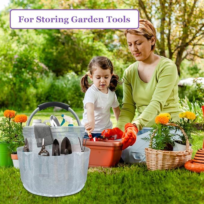 17L Portable Shower Caddy with Handle, Foldable Cleaning Supply Caddy in PVC Resin, Picnic Basket with 6 Side Pockets, Multifunctional Storage Basket for โ image 4