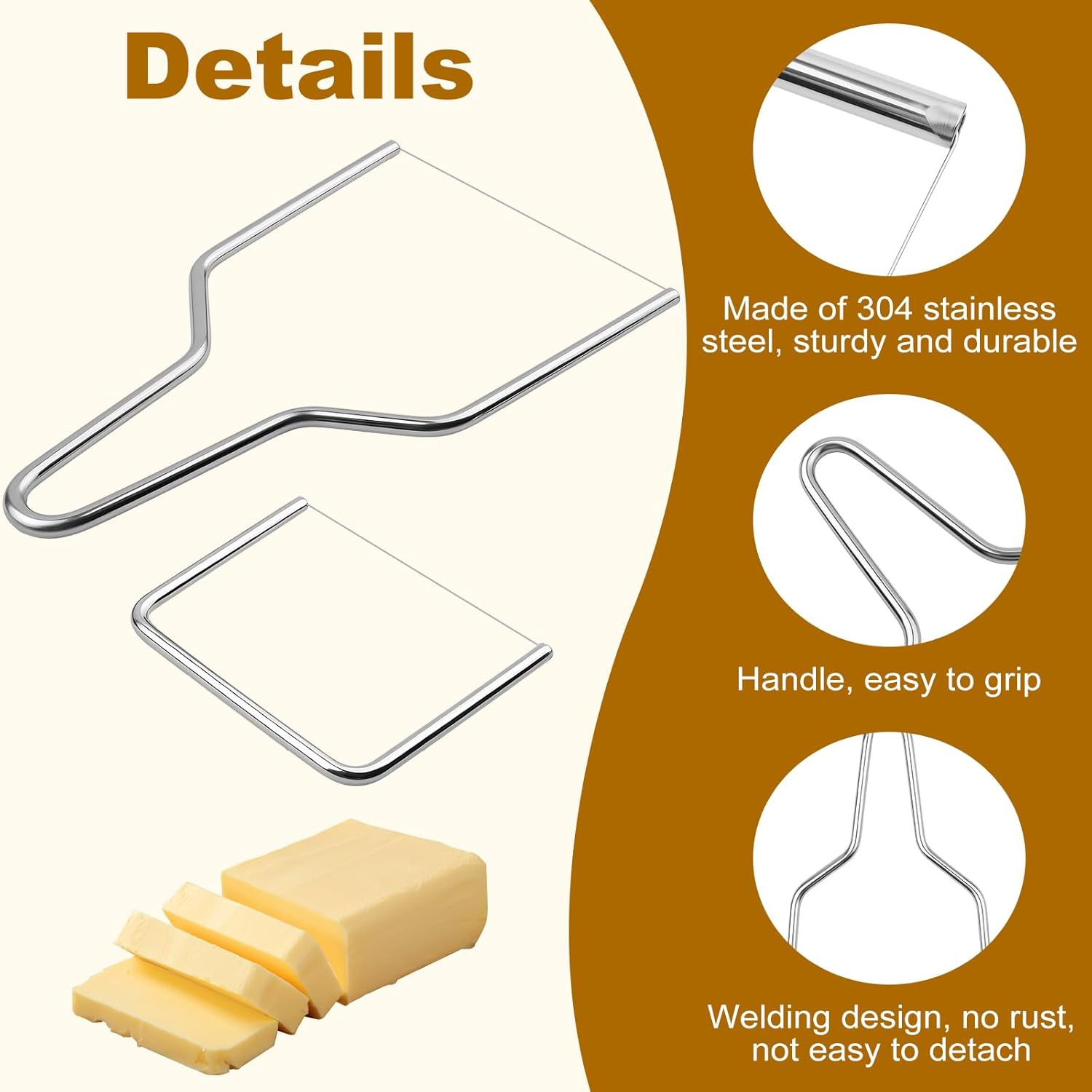 2-Pack Stainless Steel Wire Cheese Slicer - 2 Sizes Hand Held Cheese Butter Block Cutter for Cheddar, Gruyere, Raclette, Mozzarella - Easy And Fast Cutting — image 2
