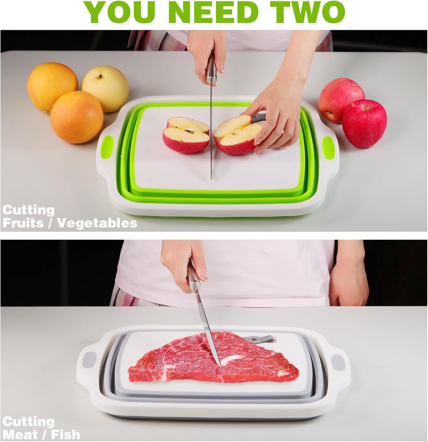 2 Pack Collapsible Cutting Board, oldable Dish Tub with Draining Hole, Portable Chopping Board with Colander, 3 in 1 Multiunction Camping Sink or Washing Dish β image 4