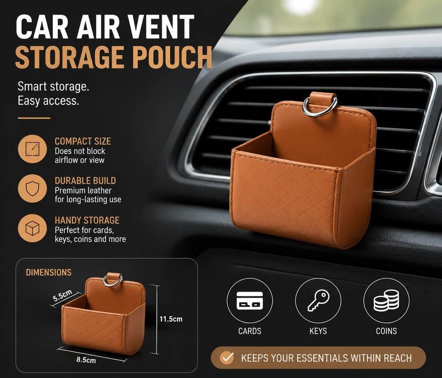 Sleek Sheepskin Car Air Outlet Storage Pouch, Universal Vehicle Sundries & Phone Holder Bag, Grey — image 5