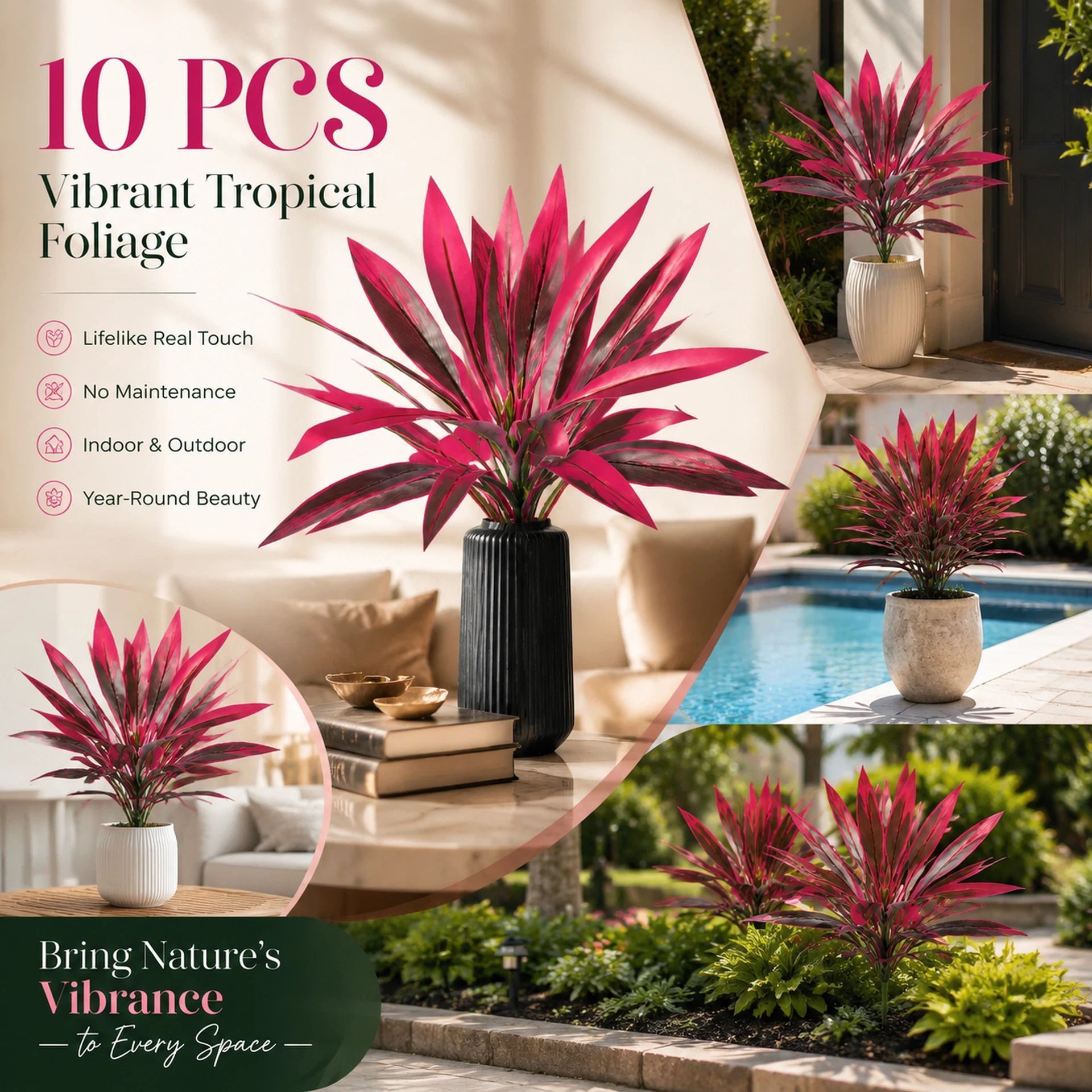 Purple Artificial Dracaena Tree Indoor Outdoor Floral Display 10 Pack