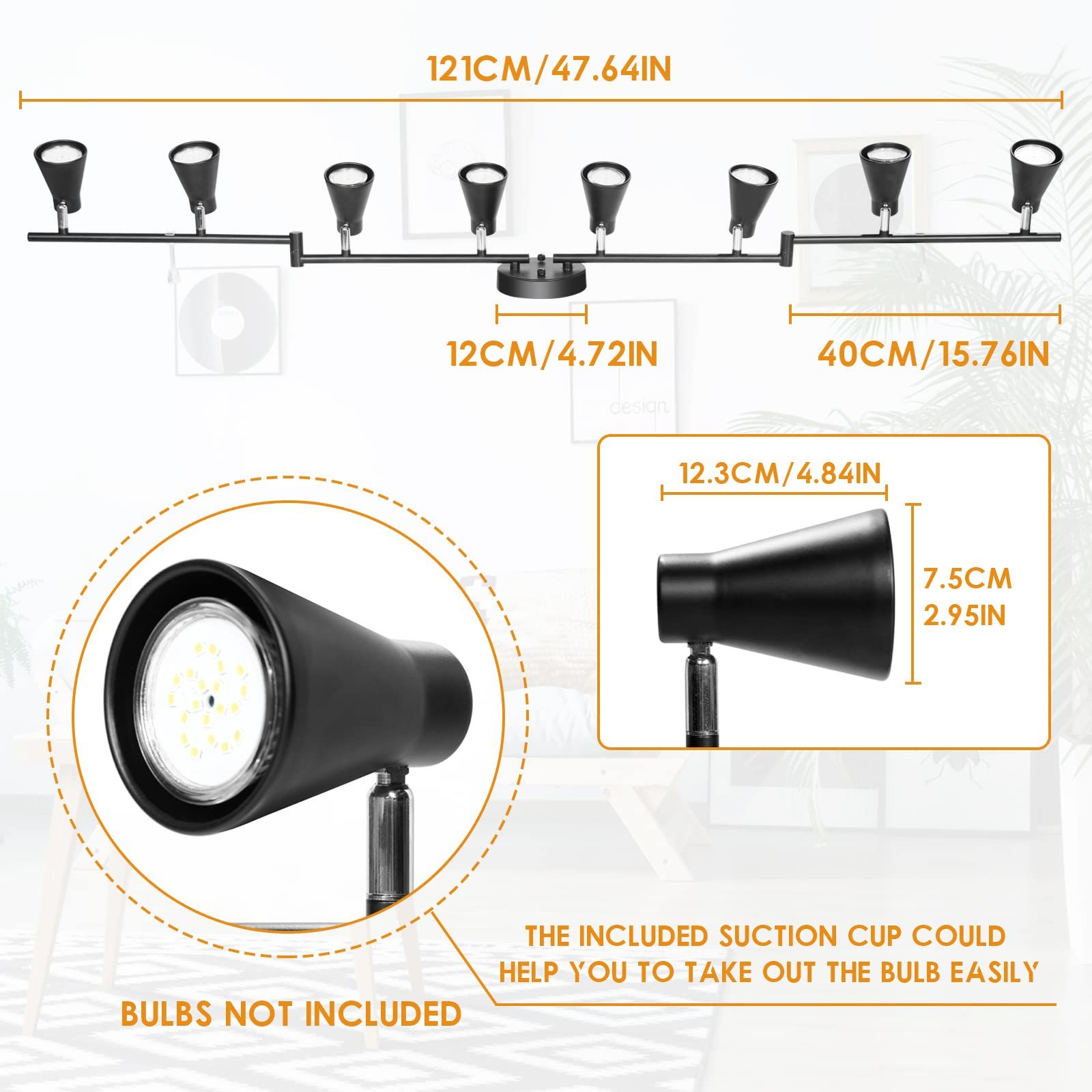 Flexible Track Lighting Fixture, Foldable Ceiling Spot Light with Adjustable 8 Light Heads, GU10 Track Light Kit for Kitchen Bedroom Living Room — image 2
