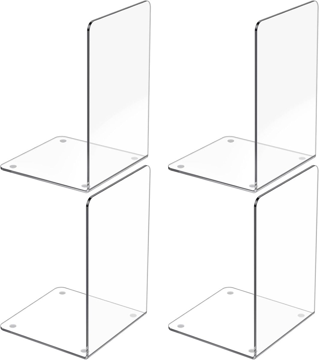 4 Pieces bookends - Transparent Book Stand - Book Holder - Shelf Organizer - Book Support - Bookshelf - Magazine Holder Book Support - Reading Tray - Magazine