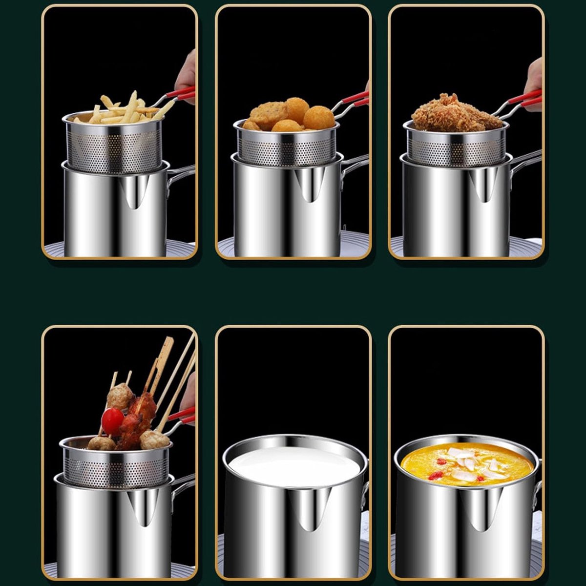 Frying pan - Frying pans - Frying pan set - Stainless steel frying pan with strainer - Portable stainless steel frying pan - Mini shrimp fryer - Small frying — image 5