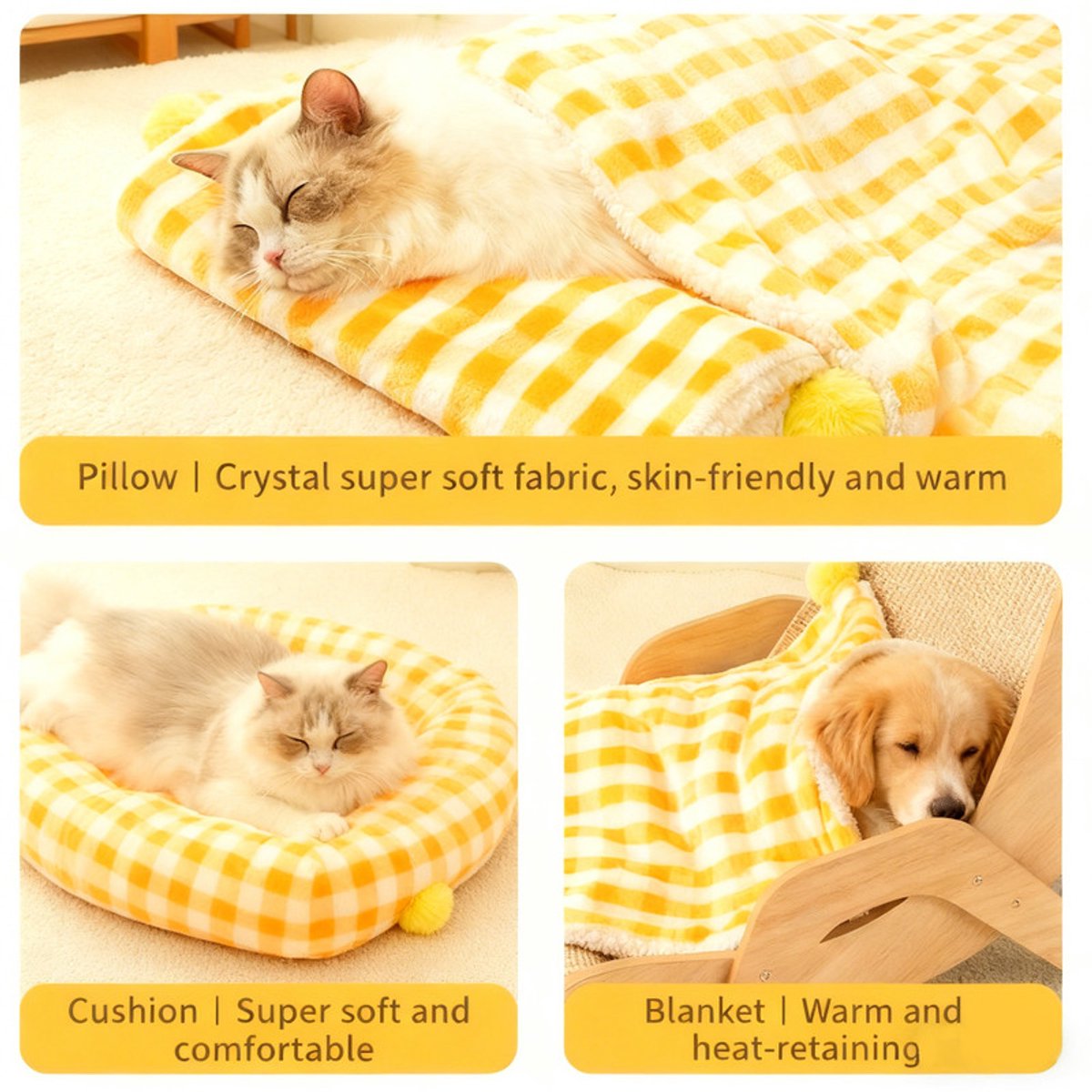 Pet Mat - Soft Pet Blanket - Warm Plush Blanket for Dogs and Cats - Comfortable & Cozy Sleep Blanket - 55 × 45cm - Yellow — image 5