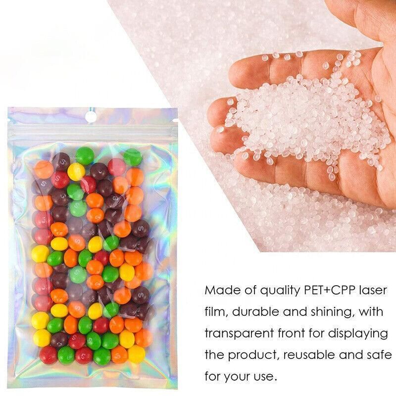 100/200X Iridescent Zip Bags for Food Storage & Holographic Makeup Pouch - 9 × 12cm 200PCS — image 5