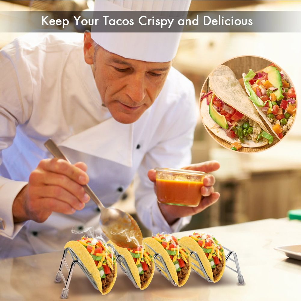 Taco Holder Set of 4, Premium Stainless Steel Taco Stand Rack for Kids Hard or Soft Shell Tacos β image 5