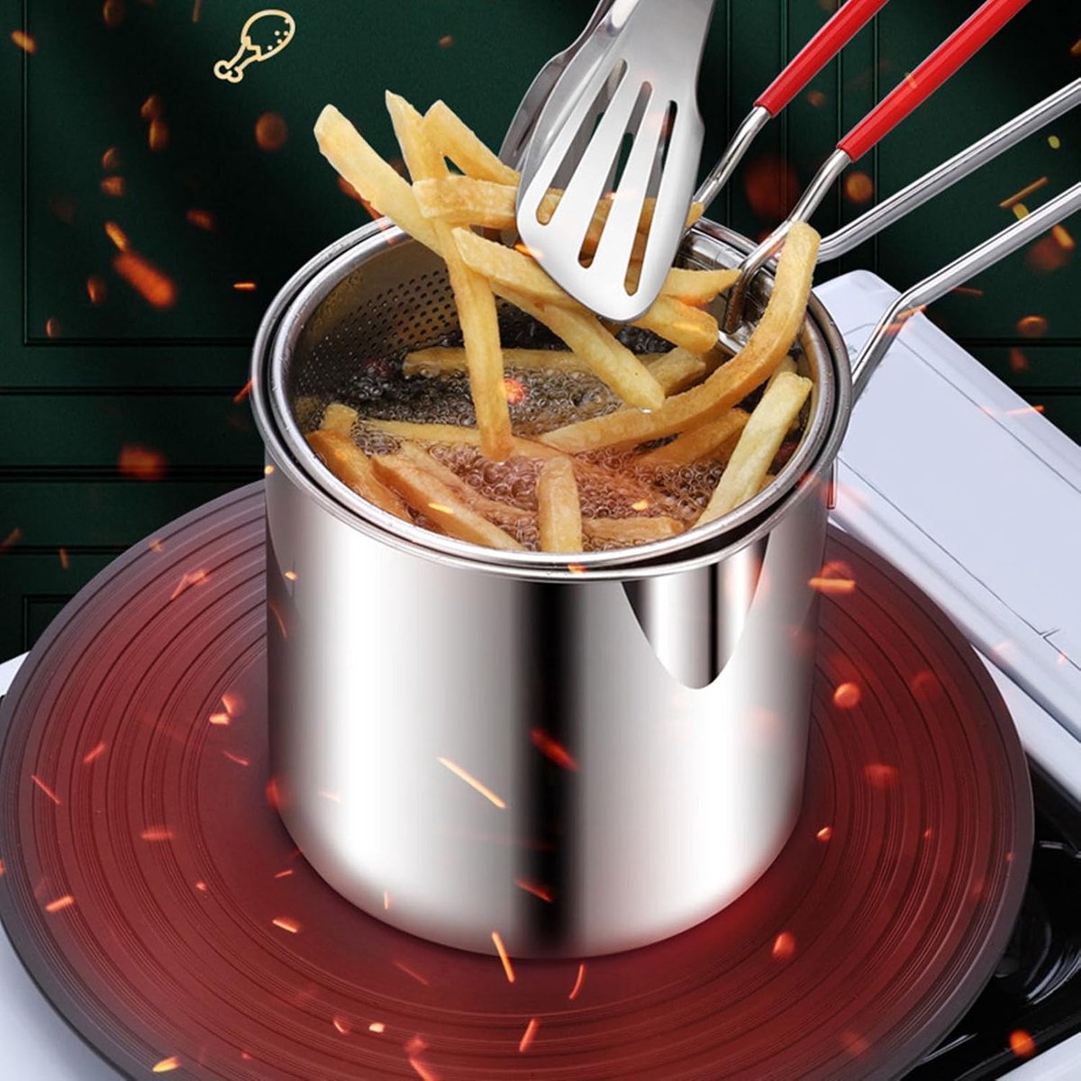 Frying pan - Frying pans - Frying pan set - Stainless steel frying pan with strainer - Portable stainless steel frying pan - Mini shrimp fryer - Small frying — image 3