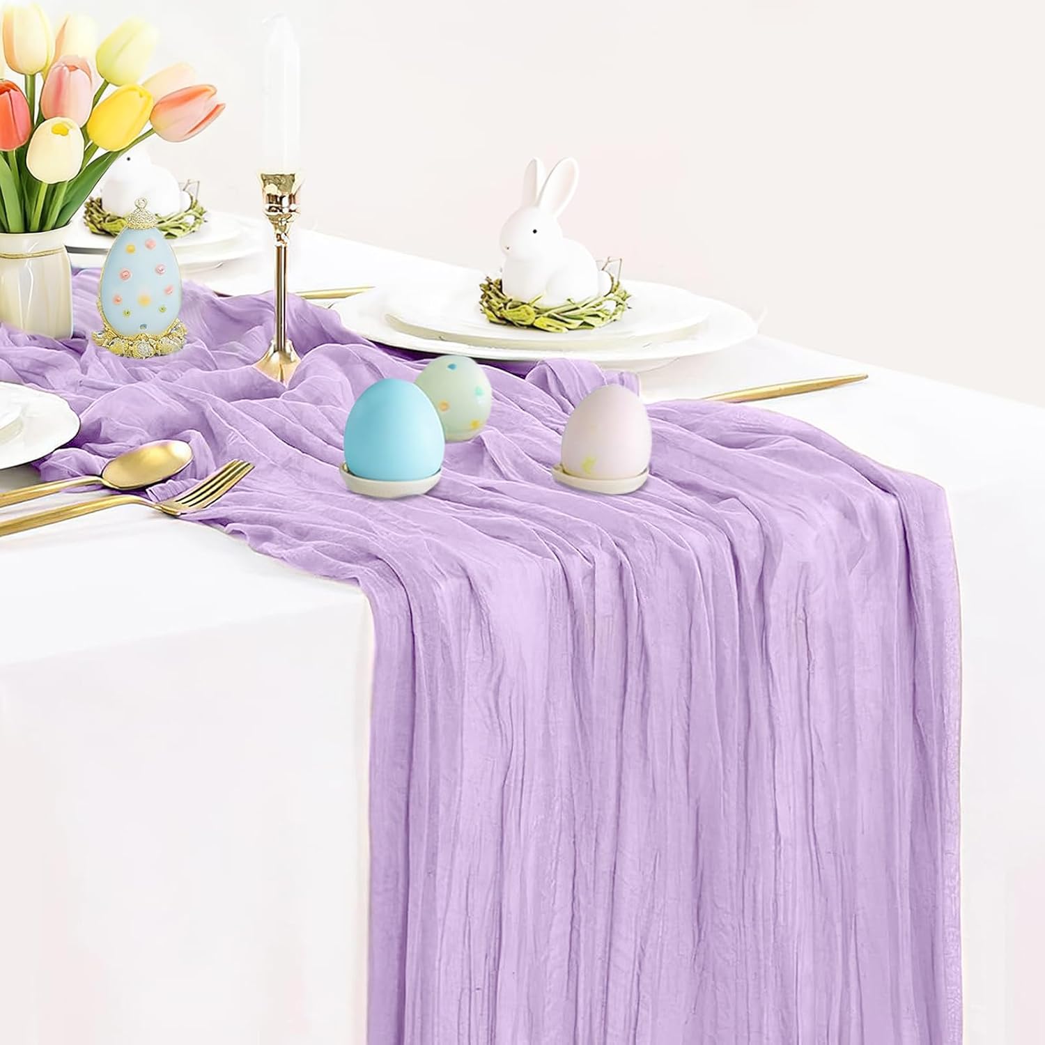 Lilac Purple Cheese Cloth Table Runner Easter Spring Boho Romantic 10ft Lavender Gauze Cheesecloth Table Runner for Baby Shower Decoration Wedding Bridal