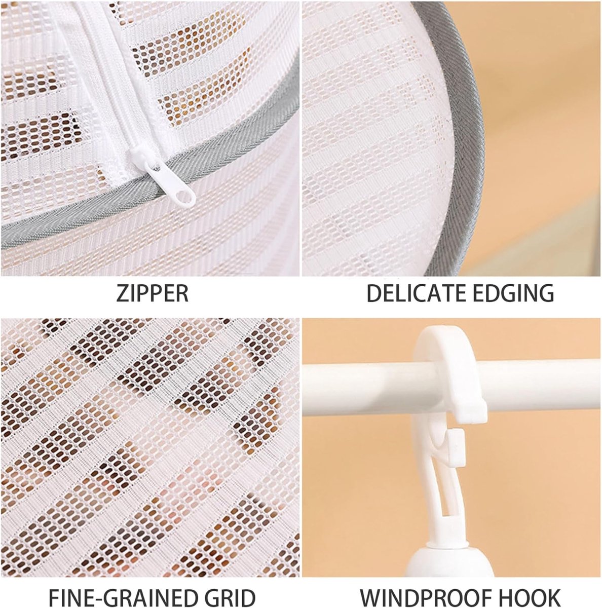 Clothes Drying Rack - Three-Tier Mesh Hanging Drying Rack - Foldable - Zippered - Suitable for drying plants, buds, fruits, flowers, vegetables, fabrics, etc — image 3
