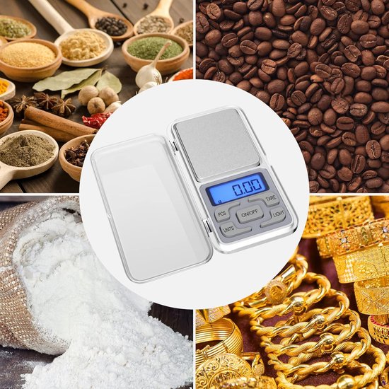 Electronic Kitchen scale - 500g/0.01g - Food scale - Stainless steel household scale - With display and tare function - Suitable for food, jewelry