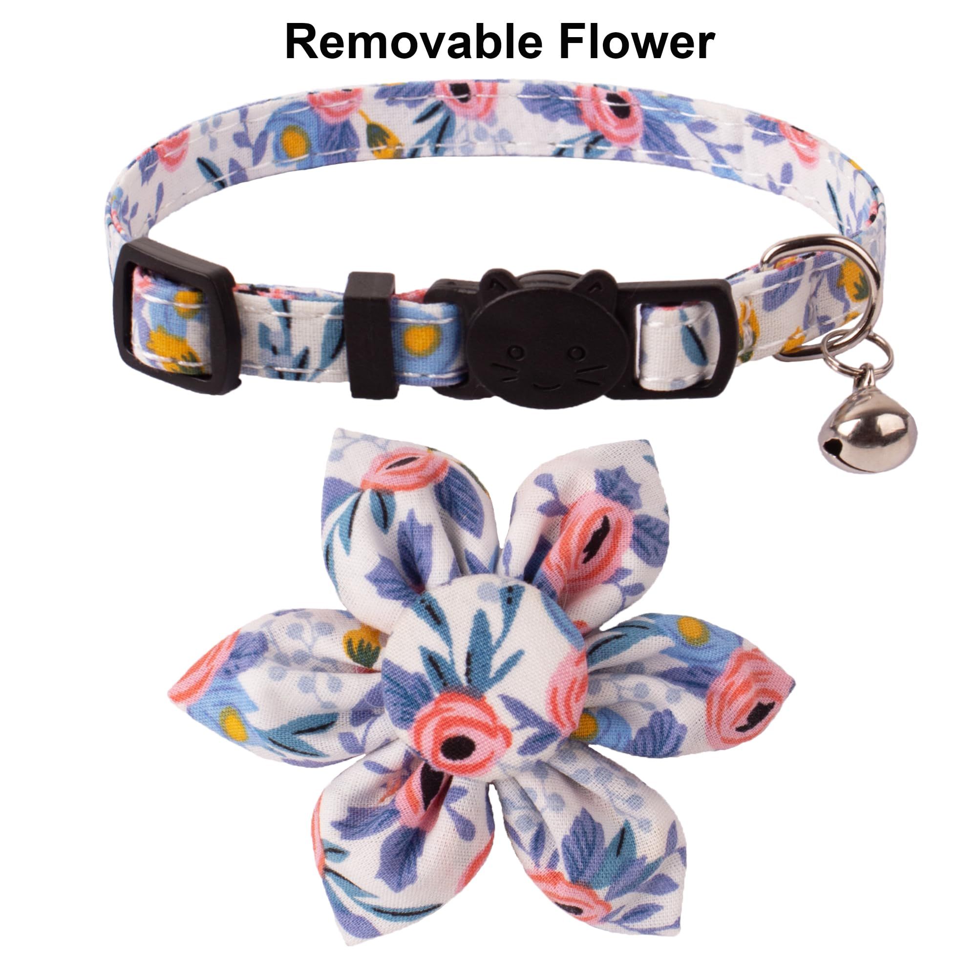 Breakaway Cat Collar with Bells, 2 Pack Flower Cat Collars for Girl Cat Kitten Collar with Floral Adjustable (Orange & Blue) — image 4