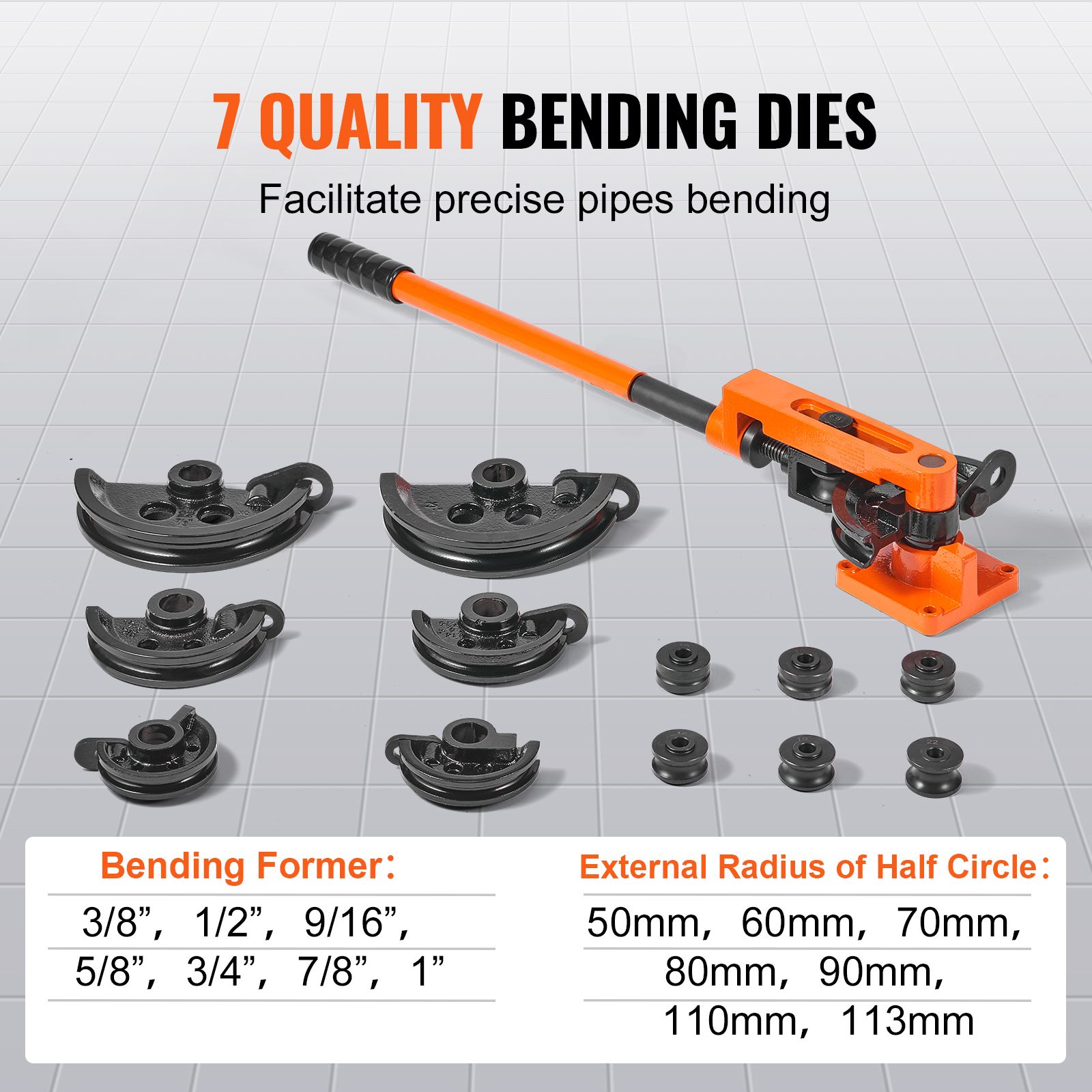 Pipe Tube Bender, 3/8" to 1" OD Manual Pipe Tube Bender with 7 Bending Dies, 180° Copper Aluminum Pipes Bending Tools for HVAC Air Conditioning Refrigerator — image 3