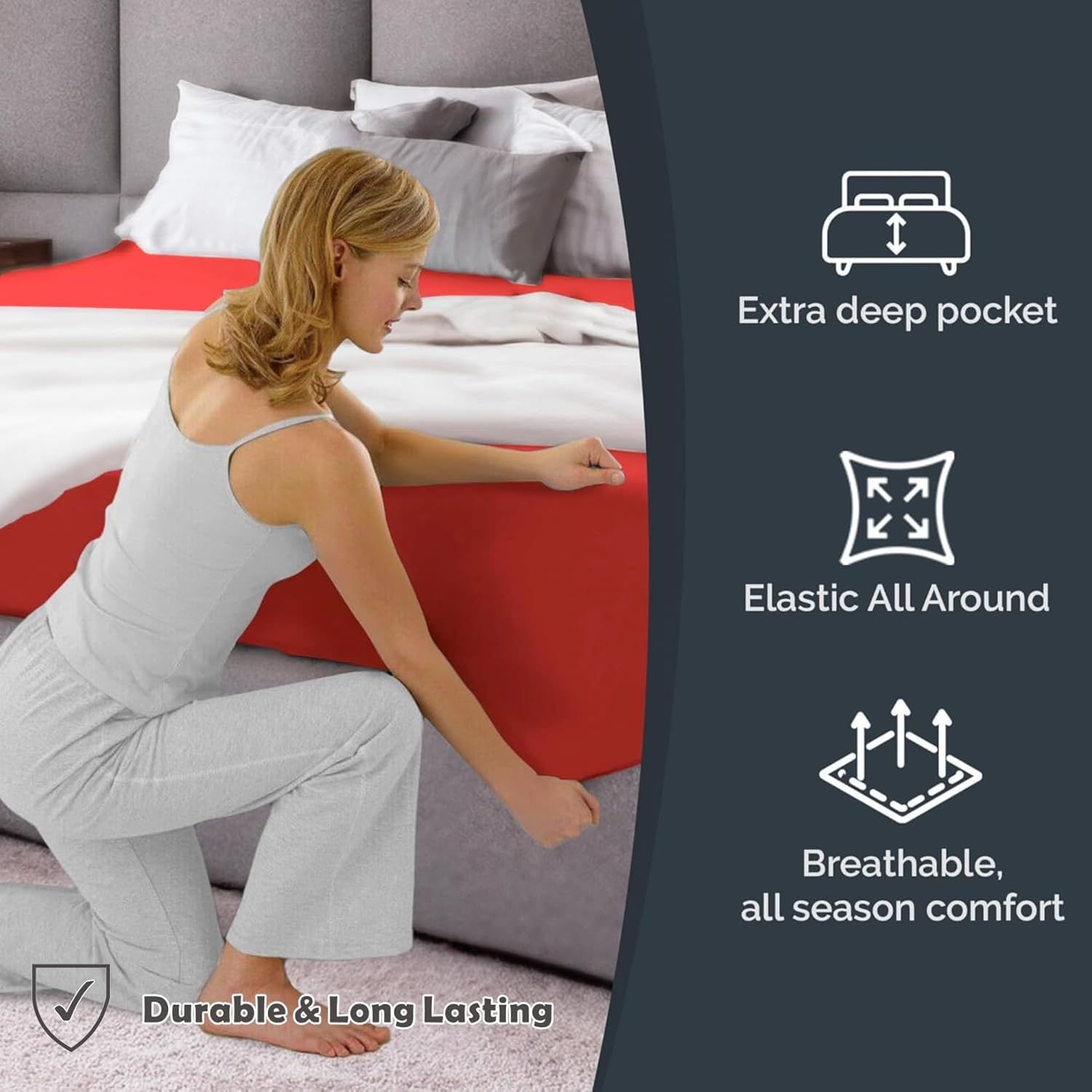Hotel Quality Fitted Sheet - 1 Piece Fitted Sheet -Breathable Bedding - Wrinkle, Fade, Stain Resistant- 16inch/40cm Deep Pocket Fitted Bed Sheet-Wrinkle and — image 2