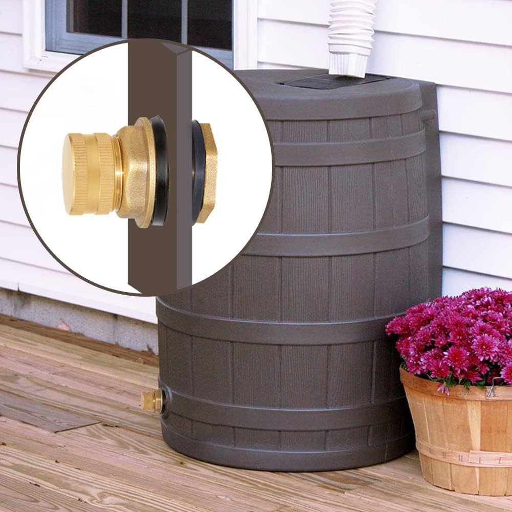 Brass Male Garden Hose Bulkhead Fitting with Plugs,1/2" Female 3/4" GHT Male Water Tank Connector Threaded and 3/4" GHT Female Outer Hex Head End Pipe Caps — image 2
