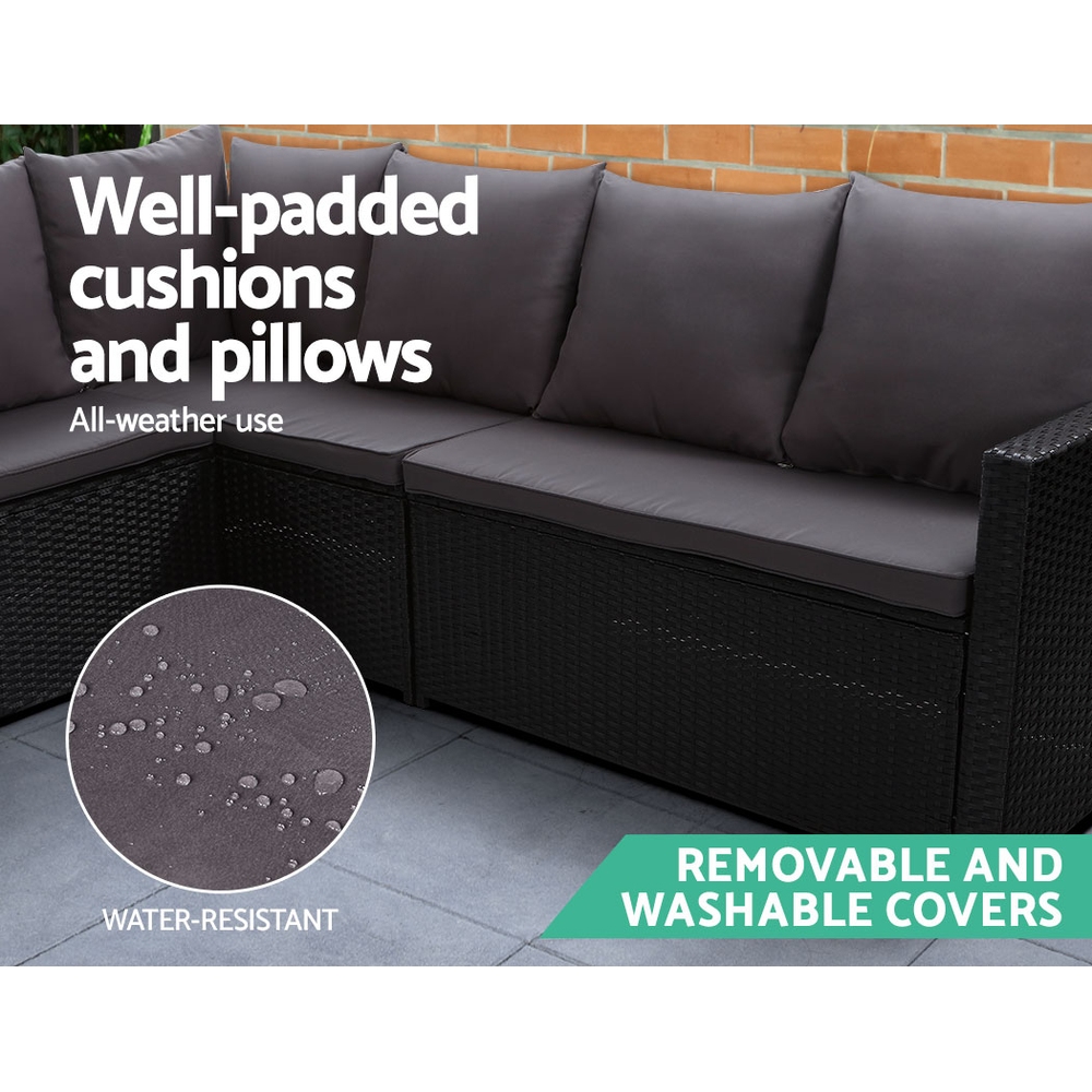 Gardeon Outdoor Dining Set Sofa Lounge Setting Chairs Table Ottoman Black Cover โ image 6