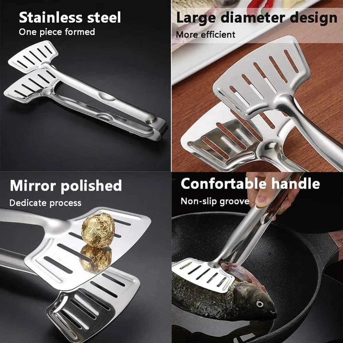 3pcs Stainless Steel Food Tongs Multifunctional Kitchen Cooking Serving Clips β image 4