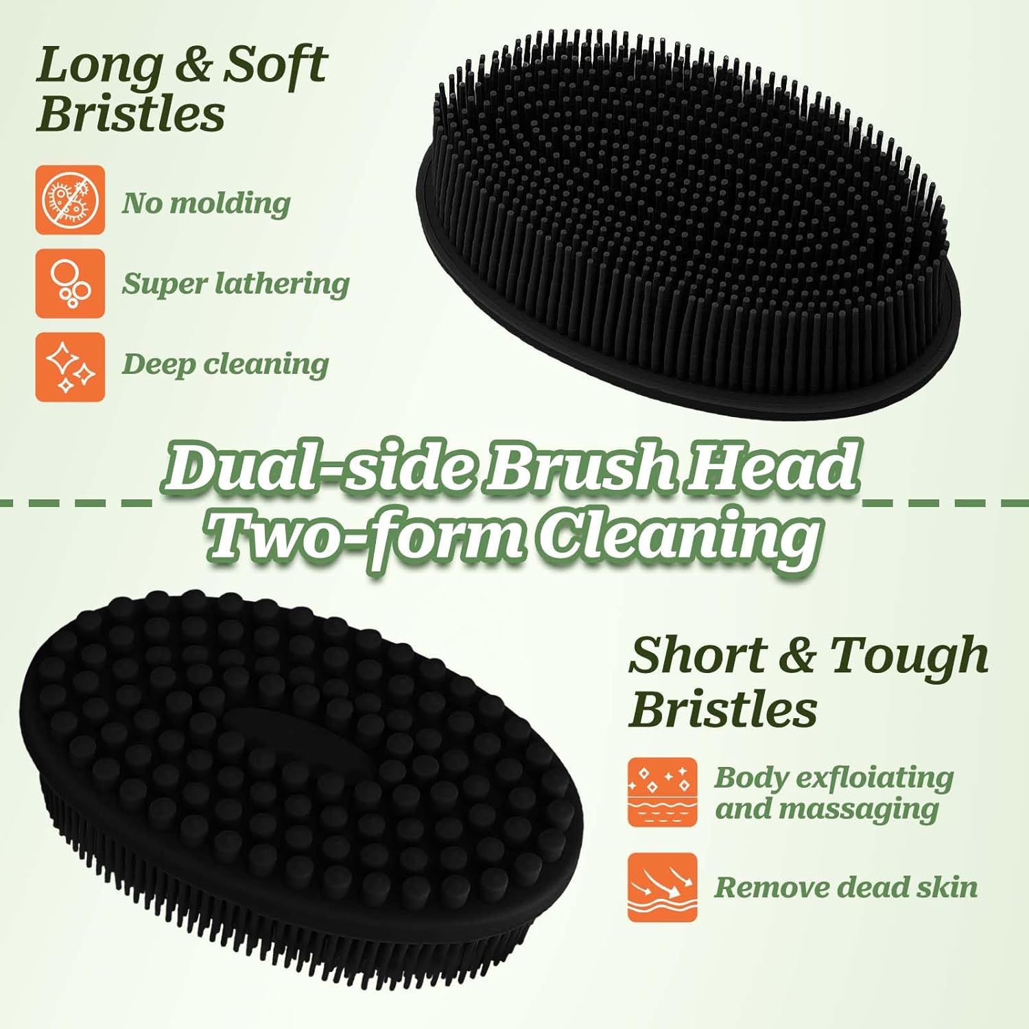 Soft Silicone Body Scrubber 2PCS, Dual-Side Silicone Loofah for Shower, Gentle Loofa Alternative, Replaceable Brush Head to be Used alone or with Long Handle â image 3