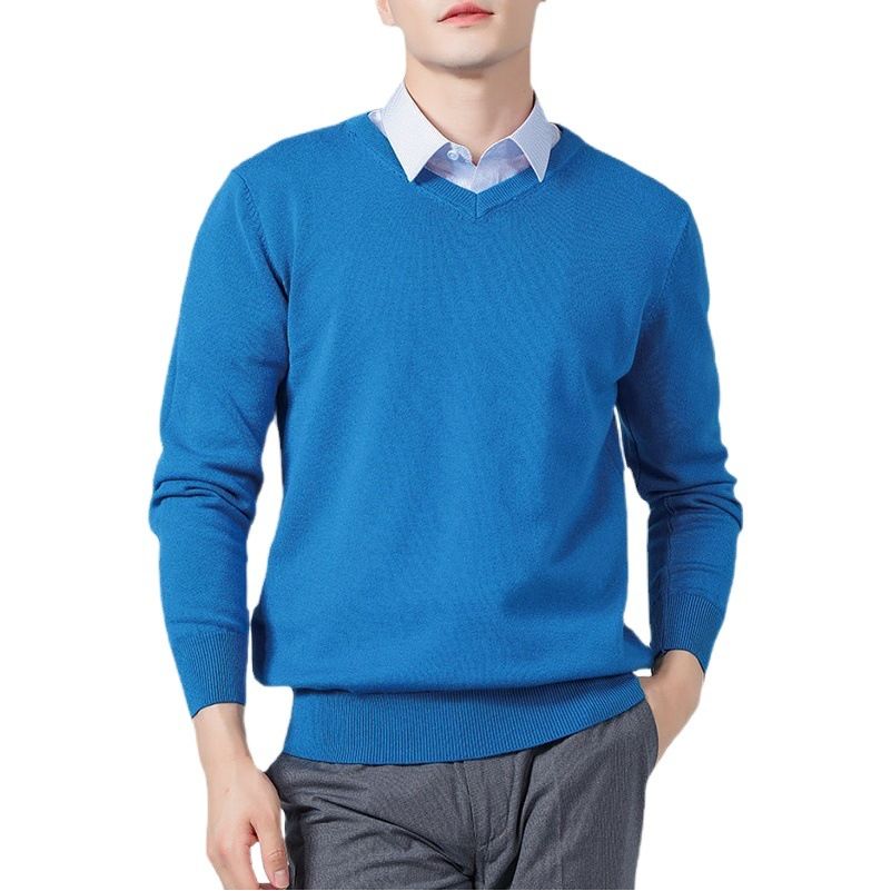 Men V Neck Pullover Knitwear Loose Long Sleeve Light gray XXXL โ image 2