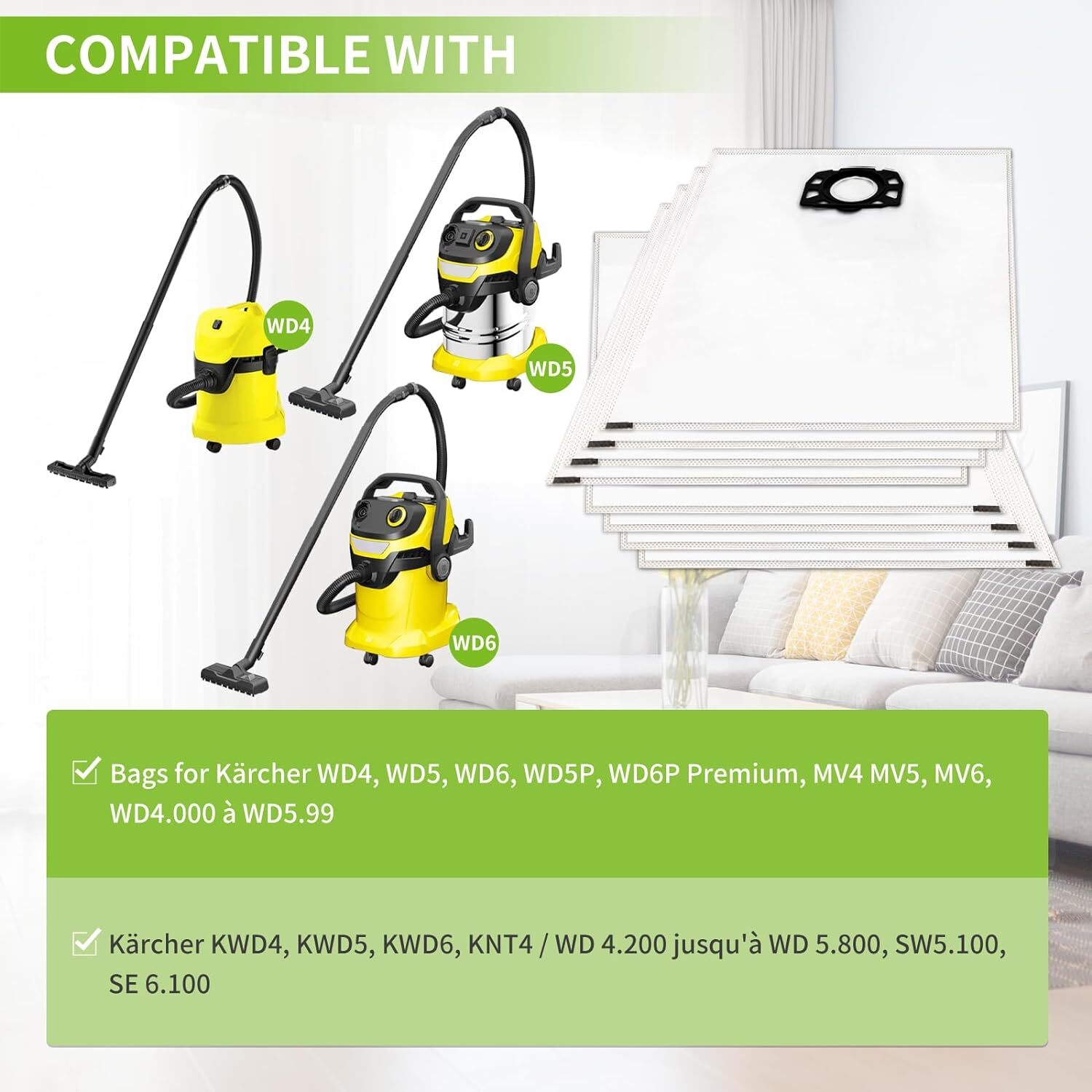 10 pcs vacuum cleaner bags compatible with Kärcher vacuum cleaners wd4 wd5 wd6 mv4 mv5 mv6 — image 4