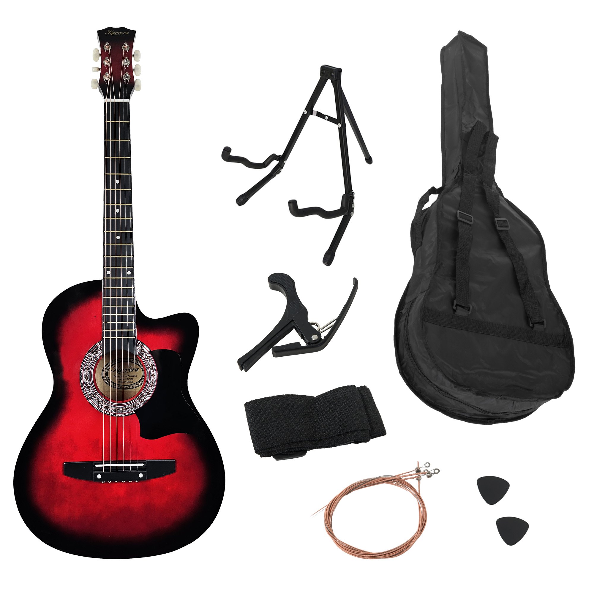 Karrera 38in Pro Cutaway Acoustic Guitar with guitar bag - Red Burst โ image 4