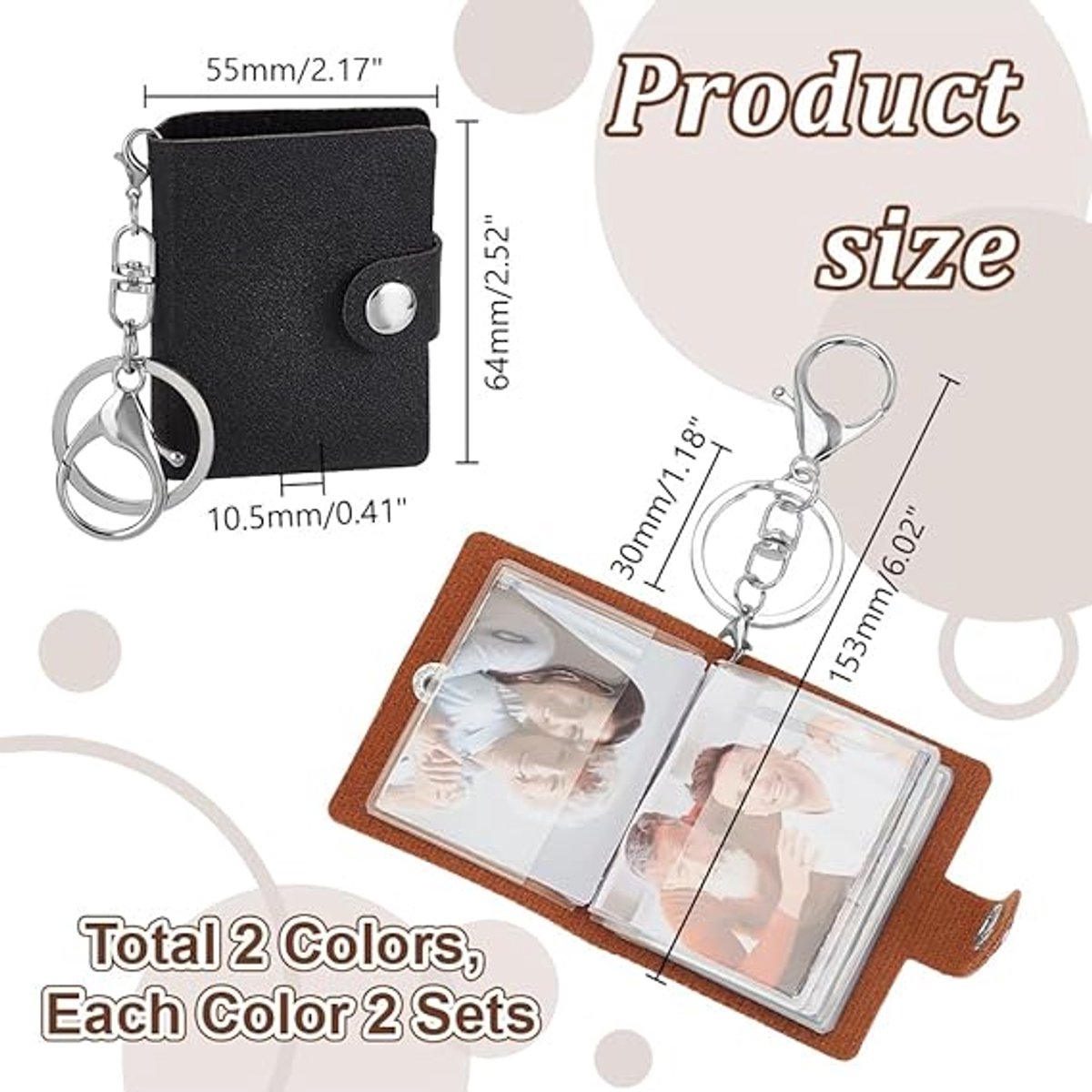 4 pieces - Mini photo album - 2 inch - Photo album - keychain - mini retro photo album - with lobster claw clasps and keychains - Each book can hold 20 photos — image 5