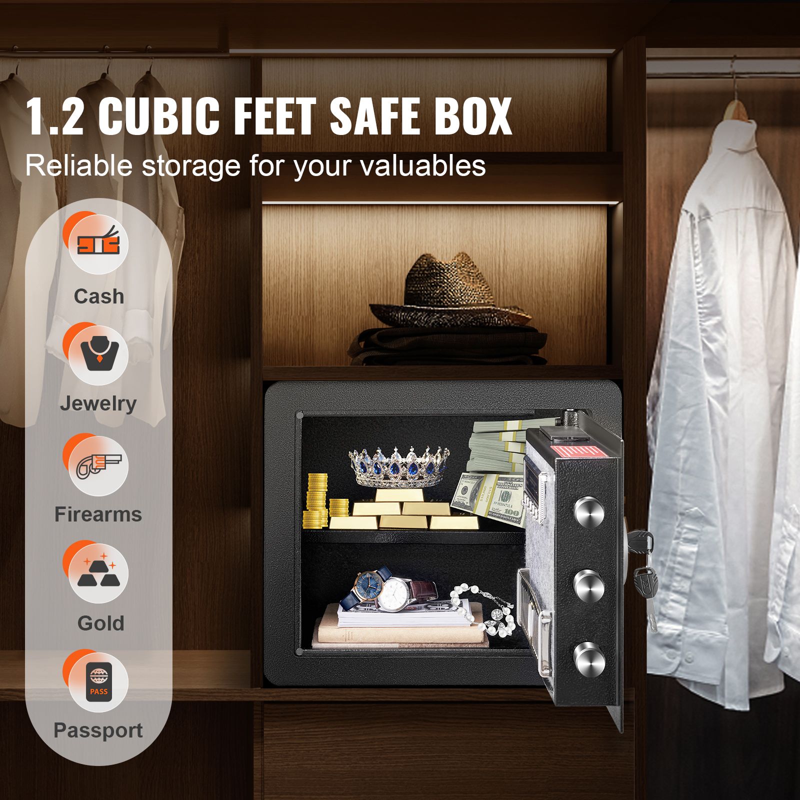 Safe 1.2 Cubic Feet Home Safe Steel for Cash Gold 15.8x11.8x13.8 inch โ image 2