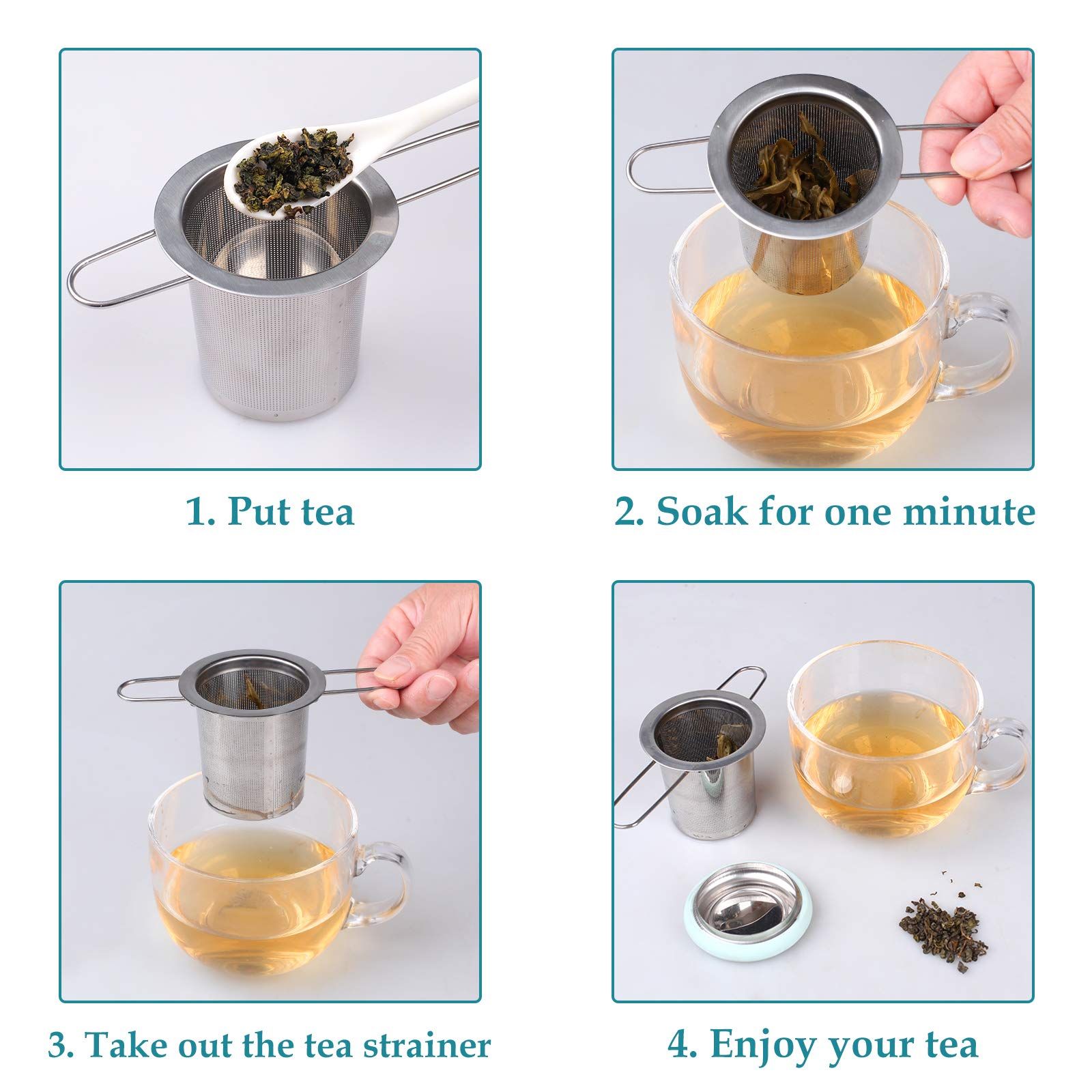 Stainless Steel Tea Strainer Folding Handle Tea Filter Extra Fine Mesh Strainer Brewing Basket with Lid for Loose Leaf Tea โ image 4