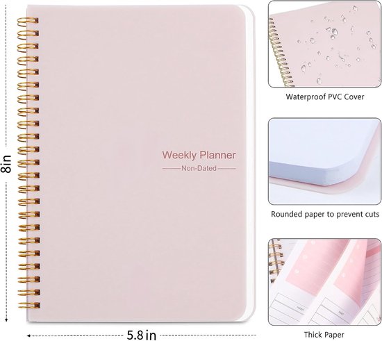 Weekly planner - Notebook for weekly to-do list - With goals and habit tracker - A5 format - Spiral binding - Unisex (Pink, Type A) β image 2