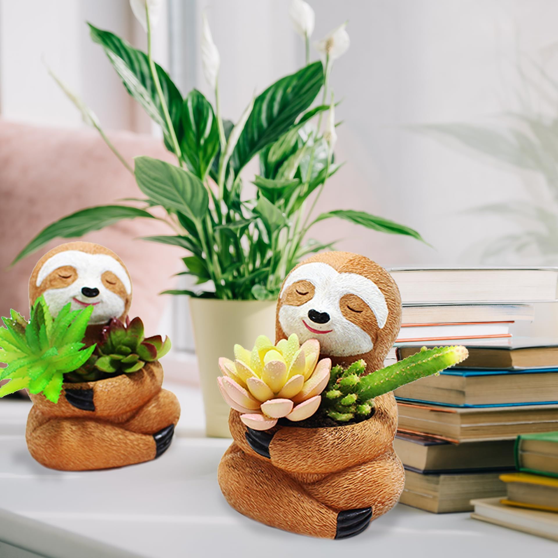 Small Succulent Plant Pot with Drainage Hole Cute Resin Flower Pot Ornaments Home Desktop Greenery Decor (Hugging) โ image 3