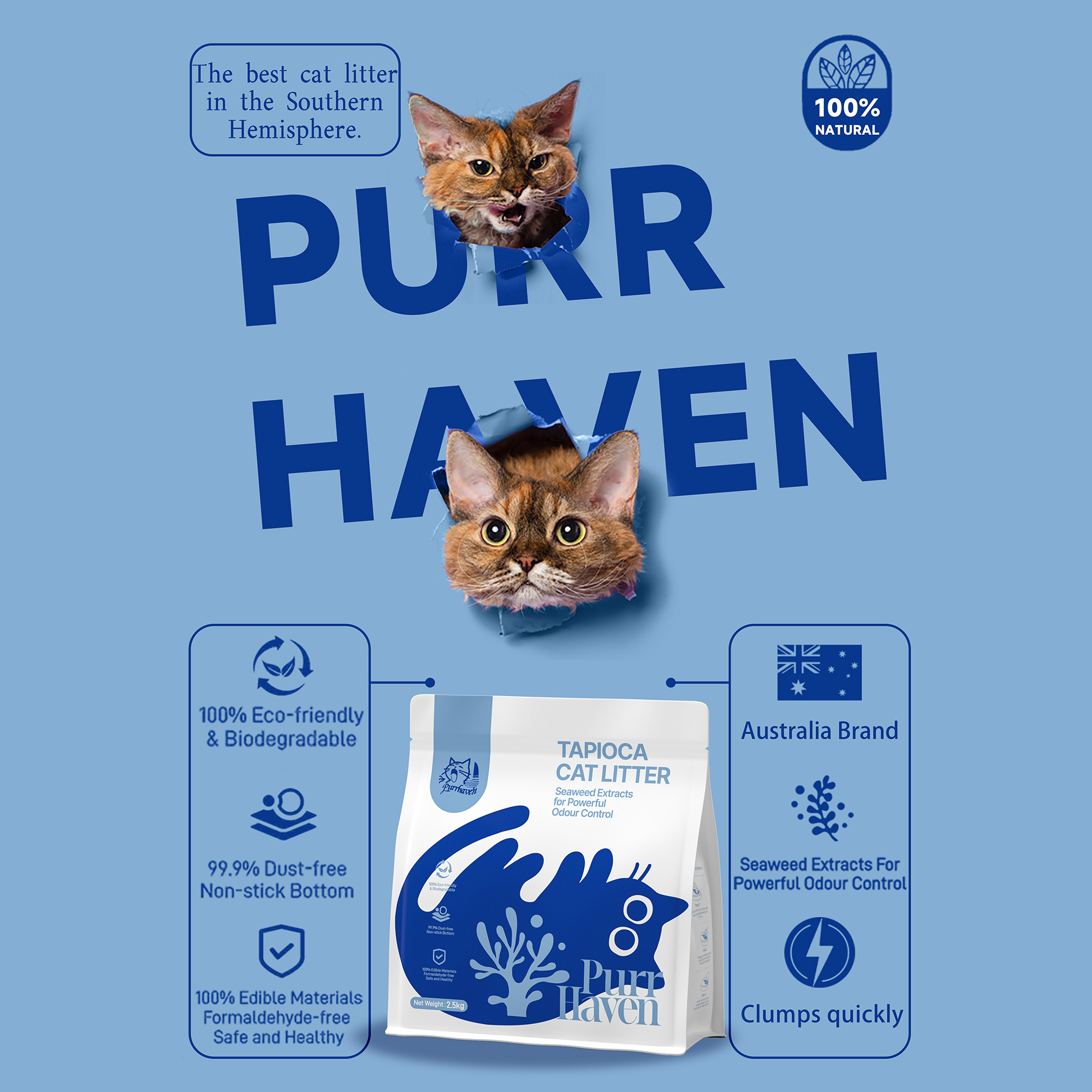 PurrHaven Tapioca Clumping Cat & Kitty Litter, 30kg (12 Pack),Dust Free,Plant-Based,Easy to Clean,Odour Neutraliser,Rapid Liquid Absorption,Non-Toxic Formula β image 4
