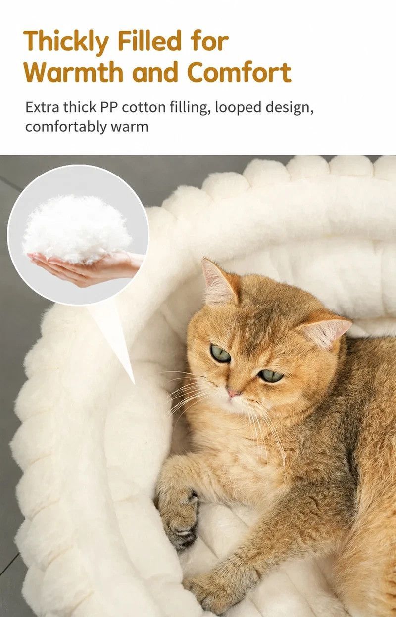Faux Rabbit Fur Round Pet Bed With Removable Liner, Warm Plush All Season Dog Cat Nest, Cream White, Size XL, 27.56x27.56x7.09in, Premium Bed For โ image 4