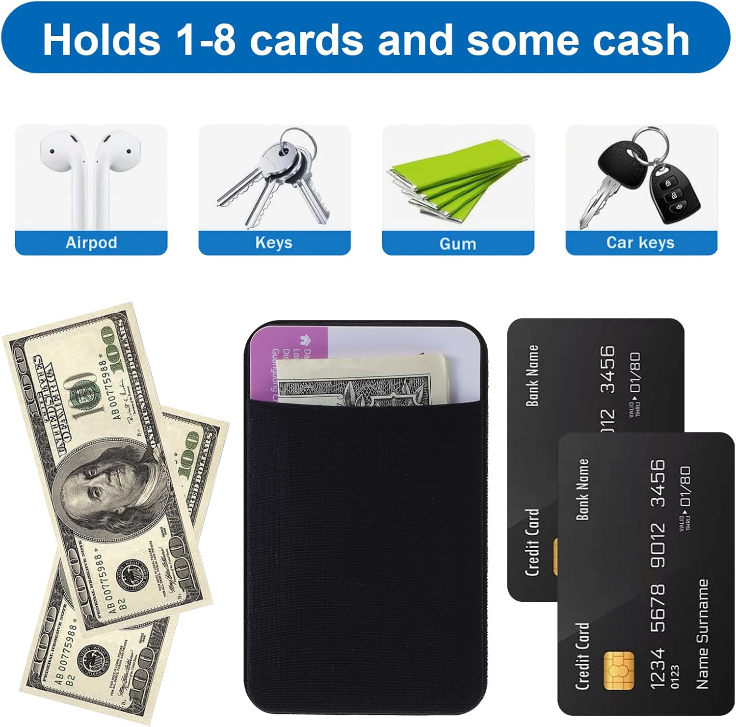 3PCS Wallet Key Holder, Slim Card Holder Minimalist Wallet for Men-Small Card Key Holders Slim Cards Holders of Phone Back — image 4