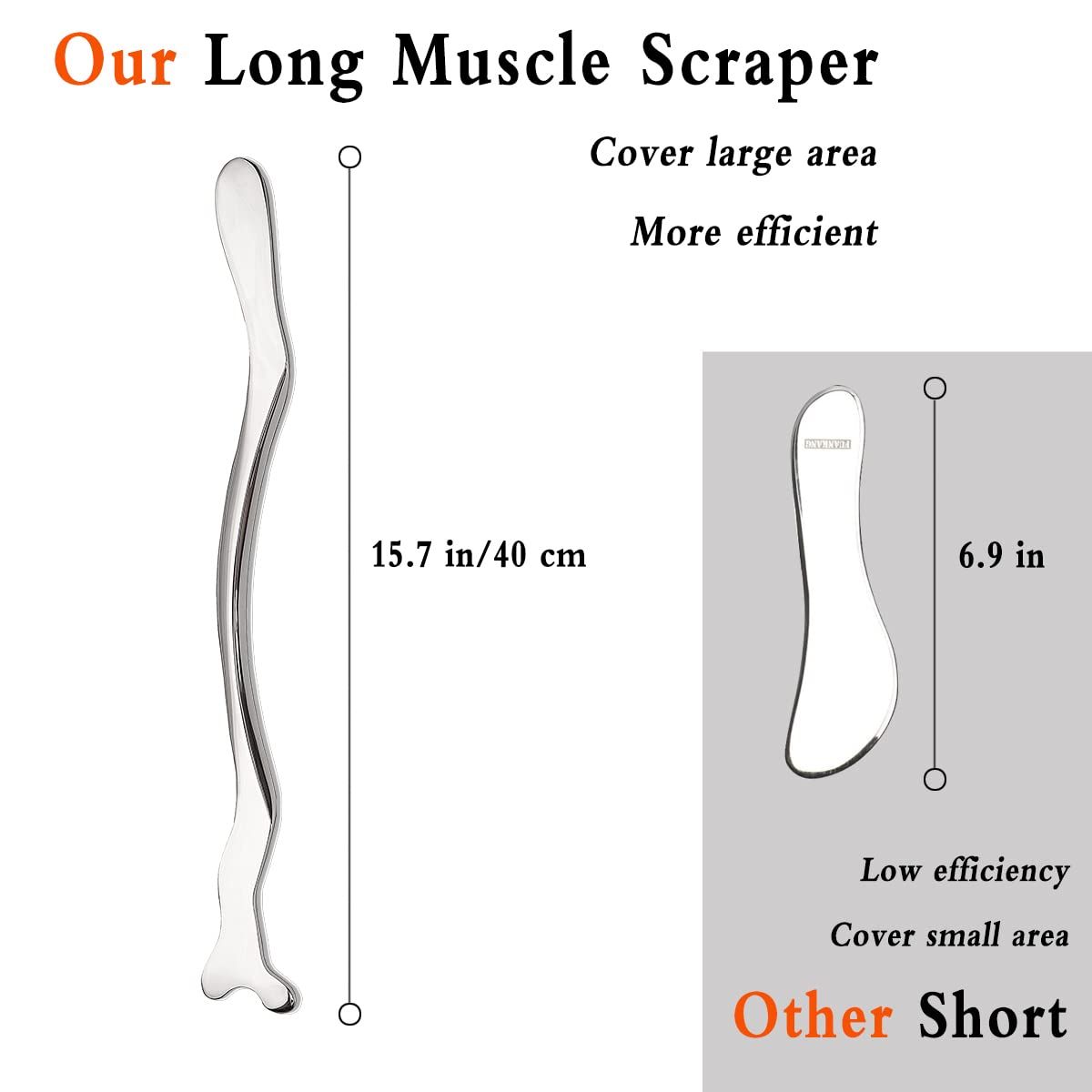Stainless Steel Gua Sha Long Bar, Metal Guasha Scraping Tool, Muscle Scraper Stick for Deep Tissue/Fascia/Face/Scar — image 2
