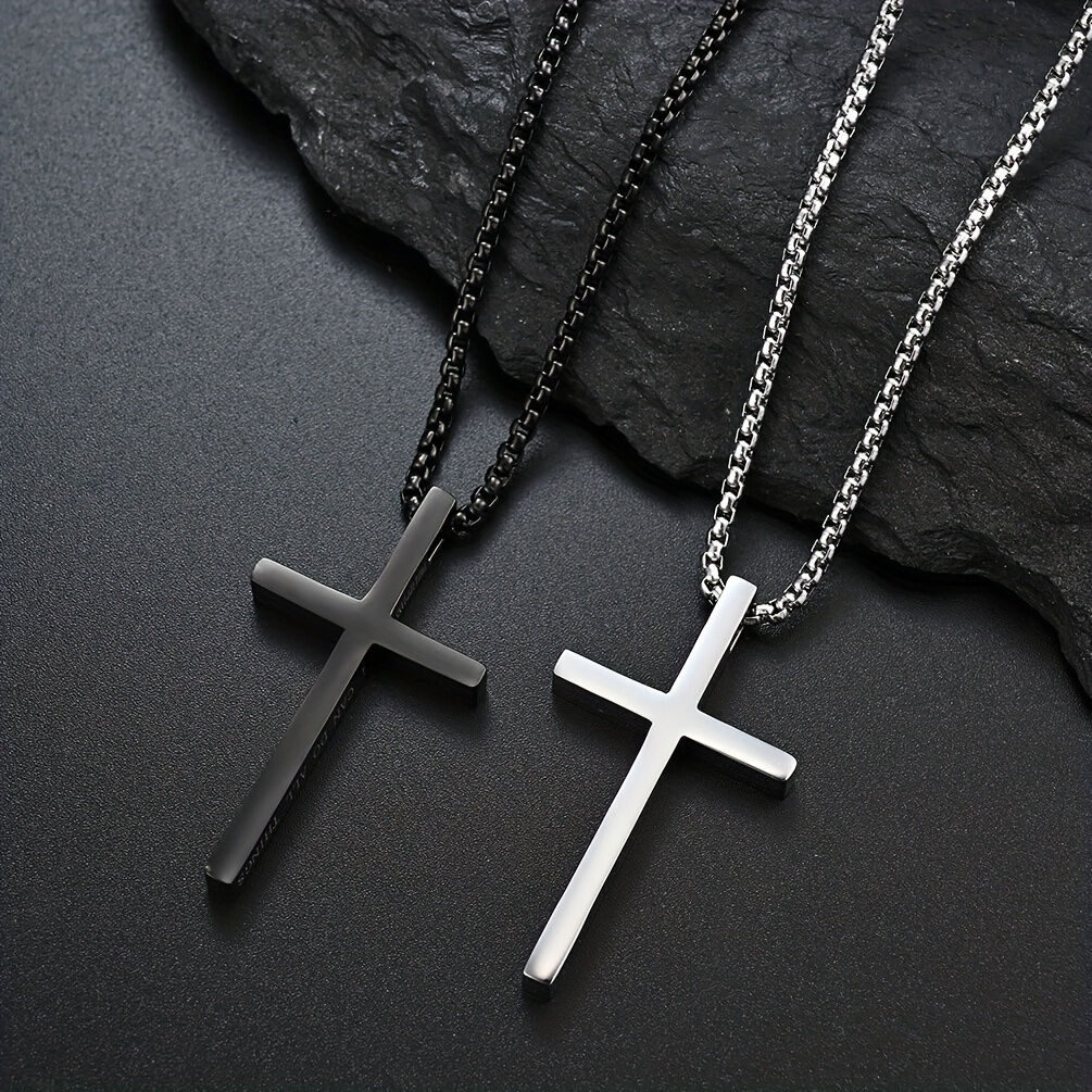 Titanium Steel Silver Men's Necklace, minimalist design, suitable for both men and women. Cross pendant style, religious-themed jewelry, showcasing unique — image 4