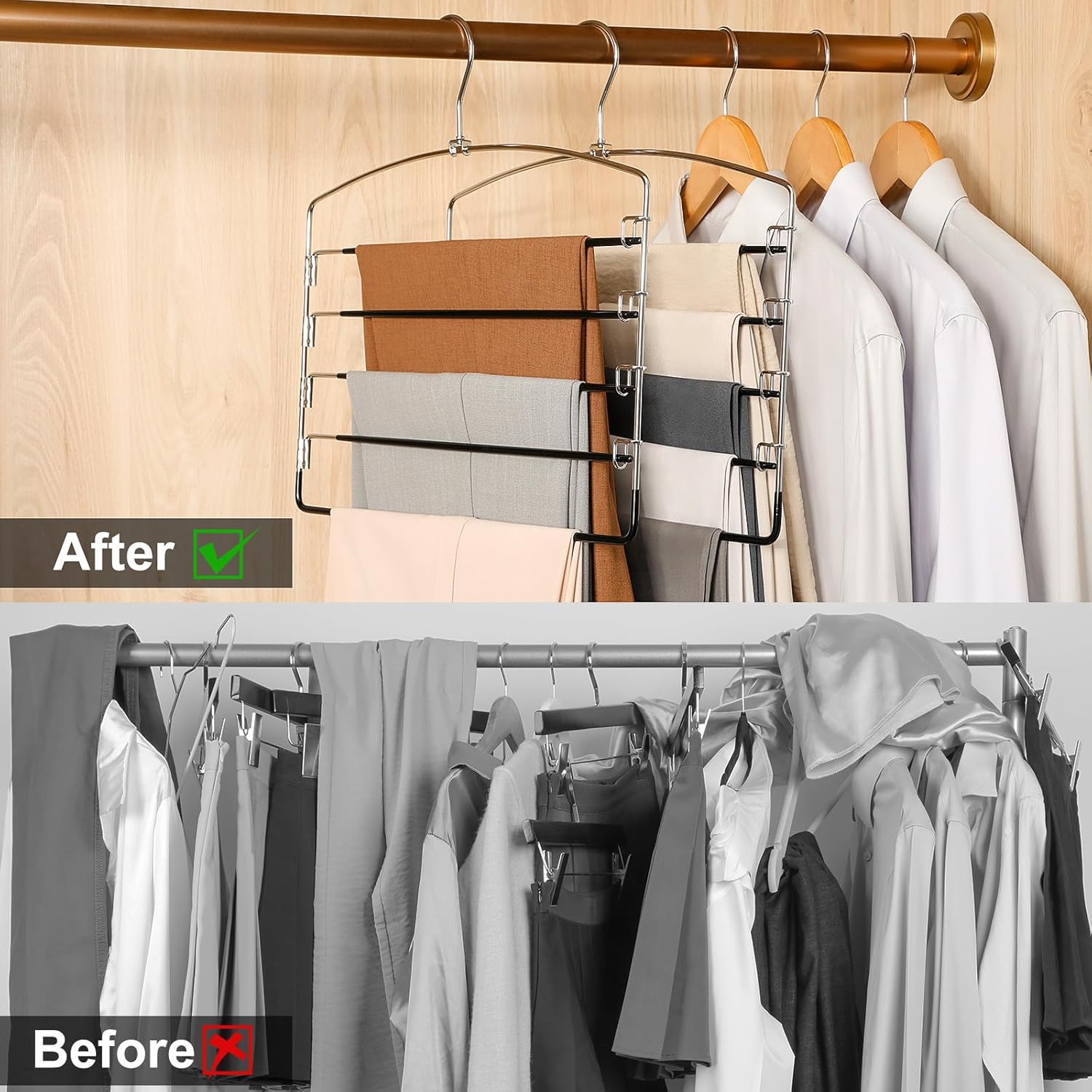TOPIA HANGER Pant Hangers Space Saving 3 Pack Yoga Pants Leggings Hangers for Closet Non Slip 5 Tier Swing Arm Hanger Organizer for Pants Yoga Pants Leggings — image 3