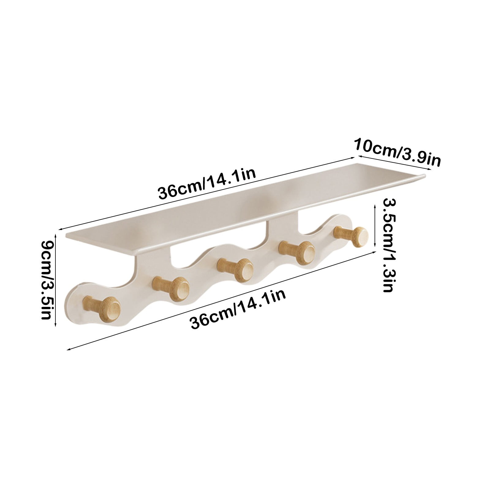 Wall Mounted Coat Rack with Shelf, 14 inches White Wood Floating Shelf for Entryway, Bathroom, Bedroom S β image 3