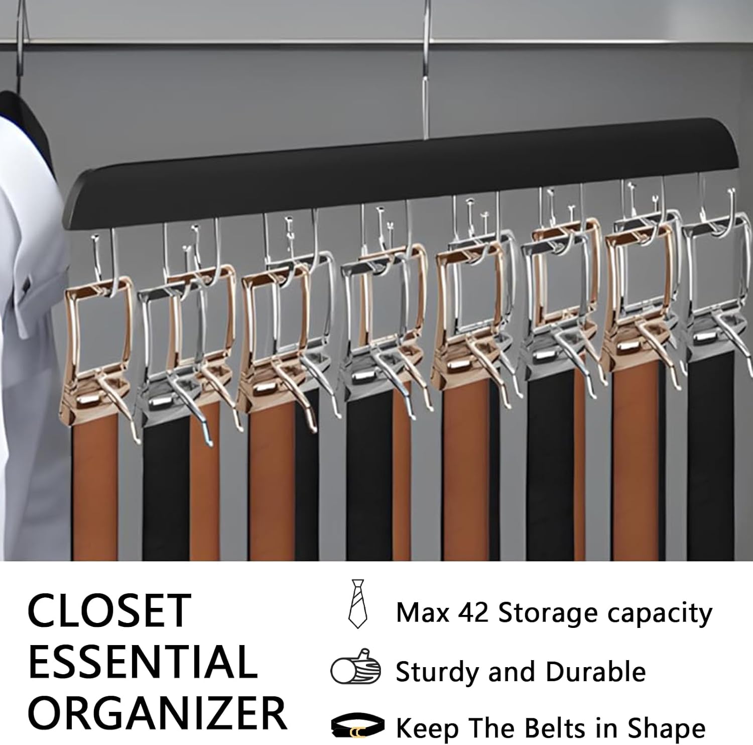 Belt Hanger Bra Hanger Tie Rack, Belt Organizer for Closet Accessories with 14 Hooks, Sturdy Wood for Closet Organizers and Storage — image 4