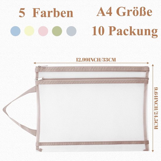 Storage Bags - Set of 10 - Colorful Double-Layer Mesh Bags with Zipper - Organize and Store Building Blocks and Toys - Breathable and Transparent A4 Bags โ image 5