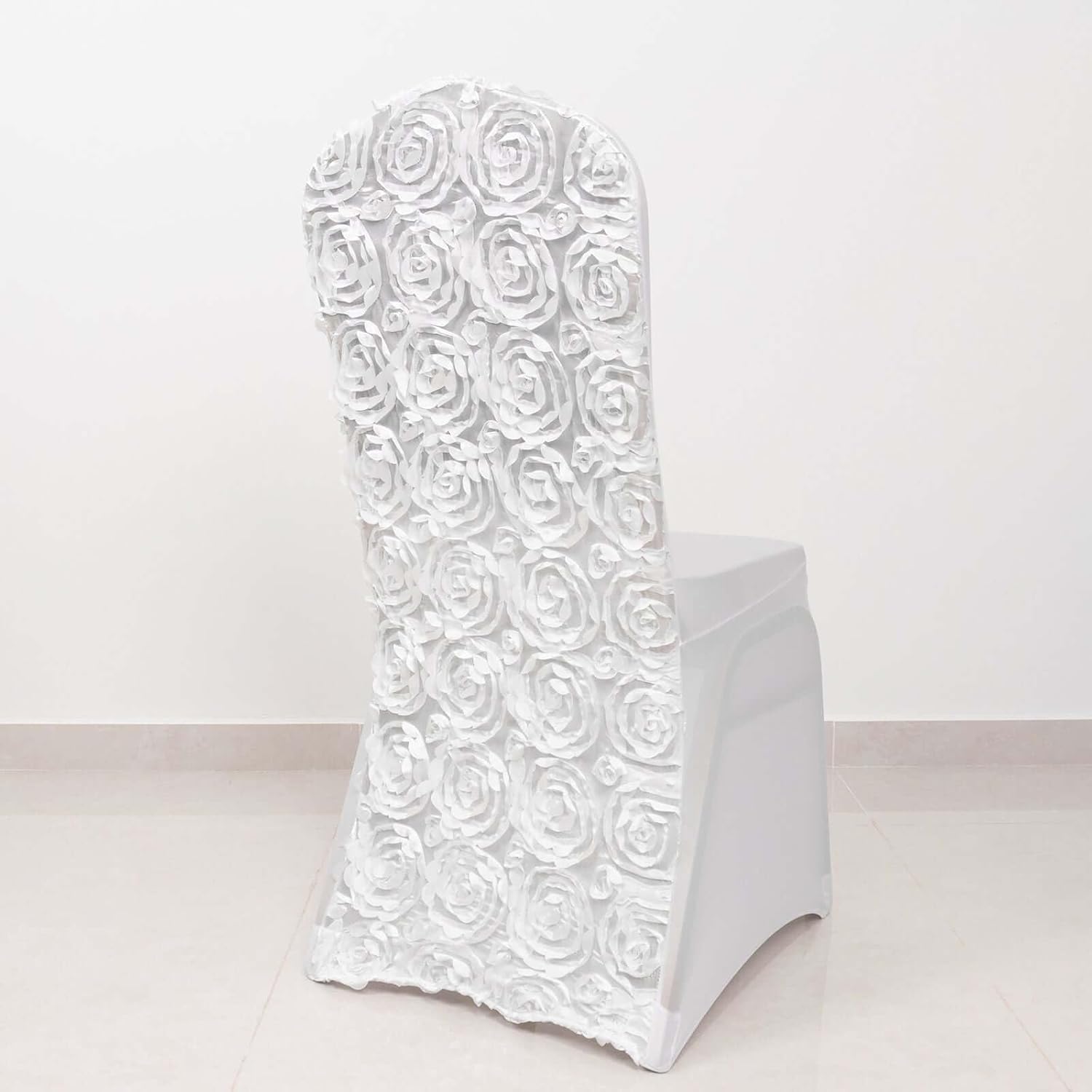 Efavormart Satin Rosette White Stretch Banquet Spandex Chair Cover Dinning Event Slipcover for Wedding Party Banquet Catering — image 5