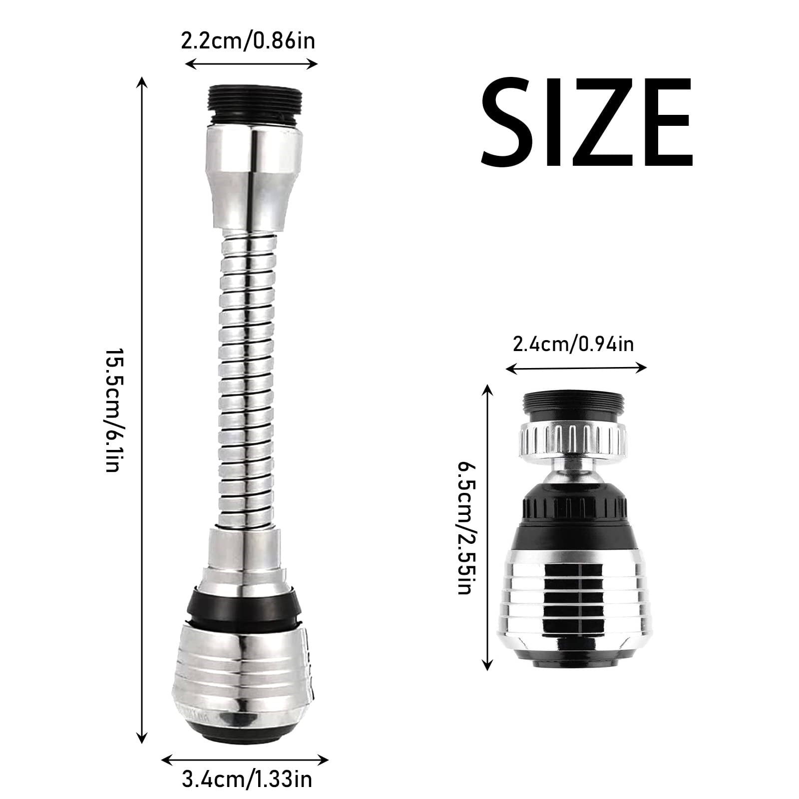 2 Pack Flexible Faucet Sprayer Attachment, 360 Degree Kitchen Sink Aerator Extender for Hot and Cold Water, Silver, 0.94 × 2.55 — image 5