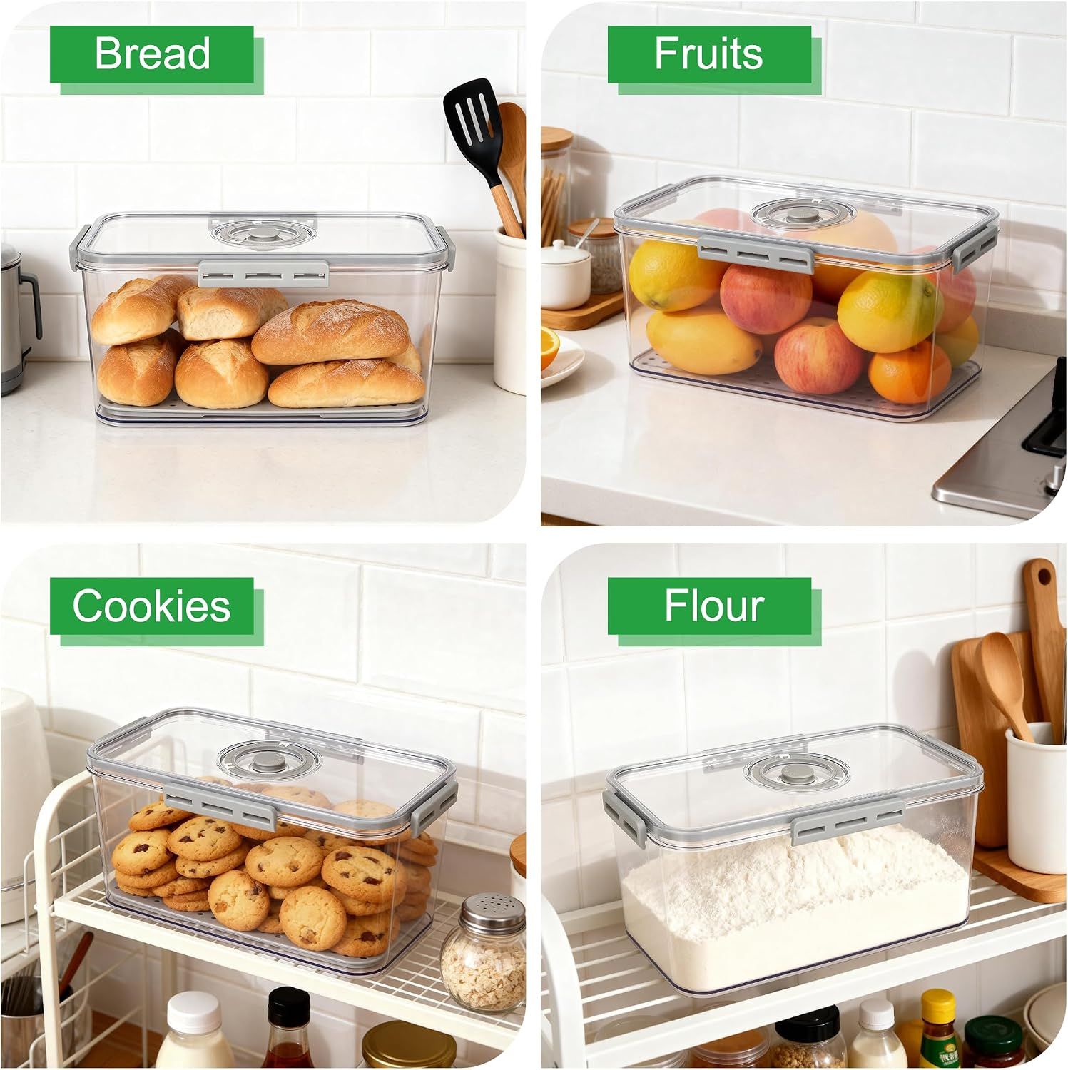 Clear Airtight Bread Storage Box, Kitchen Countertop Bread Keeper for Loaves, Bagels, Cookies and Homemade Baked Goods, Dishwasher Safe — image 5