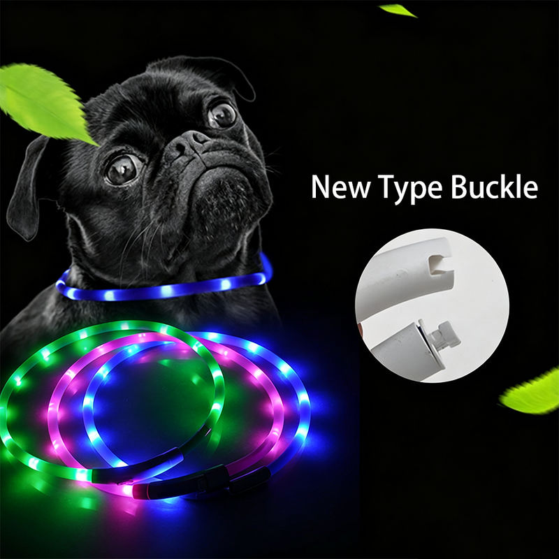 USB Rechargeable LED Silicone Glow Dog Collar with Buckle and Light Beads-red-50cm — image 2