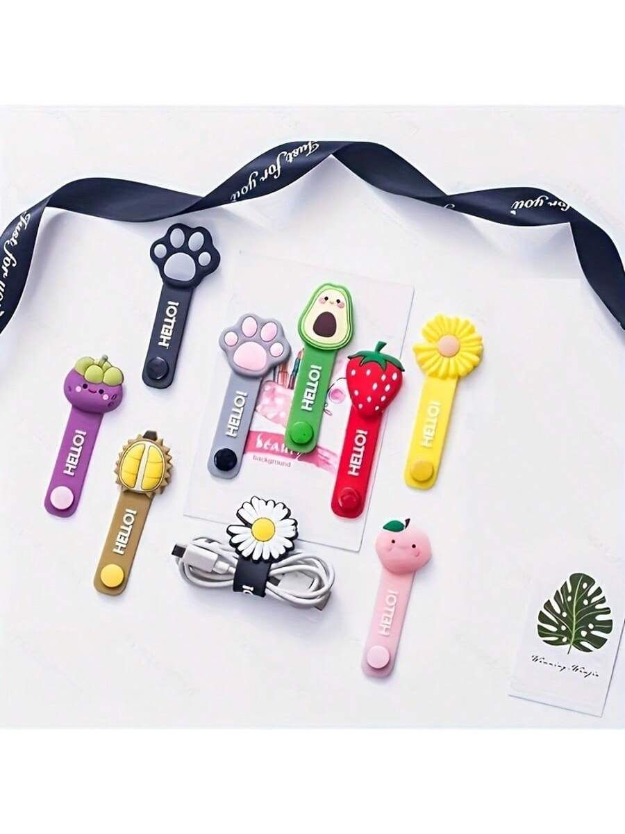 5Pcs Cartoon Fruit PVC Wire Organizer – Cable Clip Holder for Earphones, Cute Desk Accessory Tidy Up Charging Cables, Fun Office Gift Random Colors — image 3