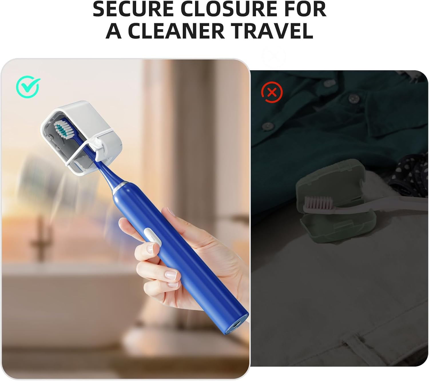 Toothbrush Cover Travel 2PCS, Stay Closed with Band Electric Toothbrush Covers Caps, Toothbrush Head Cover for Travel, Camping, Bathroom, Business, Grey — image 3