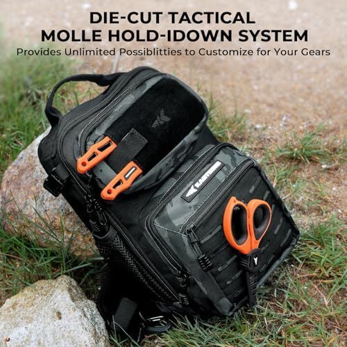 Fishing Sling Bag, Fishing Backpack with Rod Holder Fishing Bag Storge Fishing Gear, Molle System, Water-Resistant Material - Black Camo - Size 1P โ image 6
