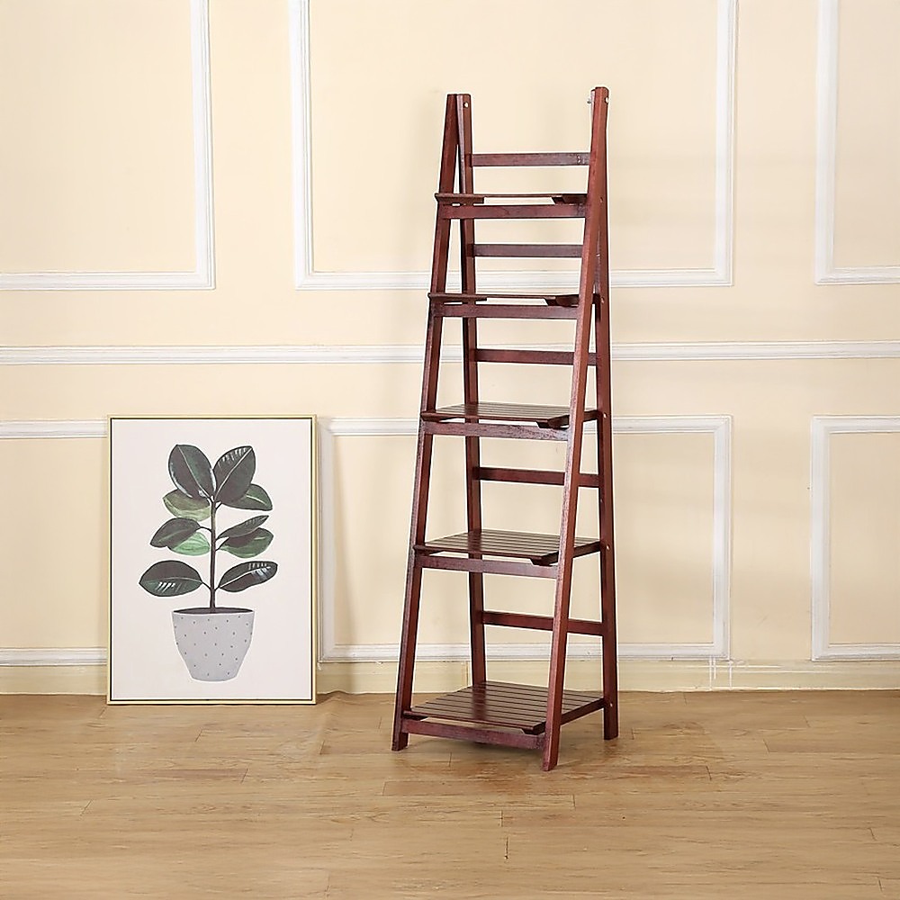 5 Tier Wooden Ladder Shelf Stand Storage Book Shelves Shelving Display Rack โ image 2
