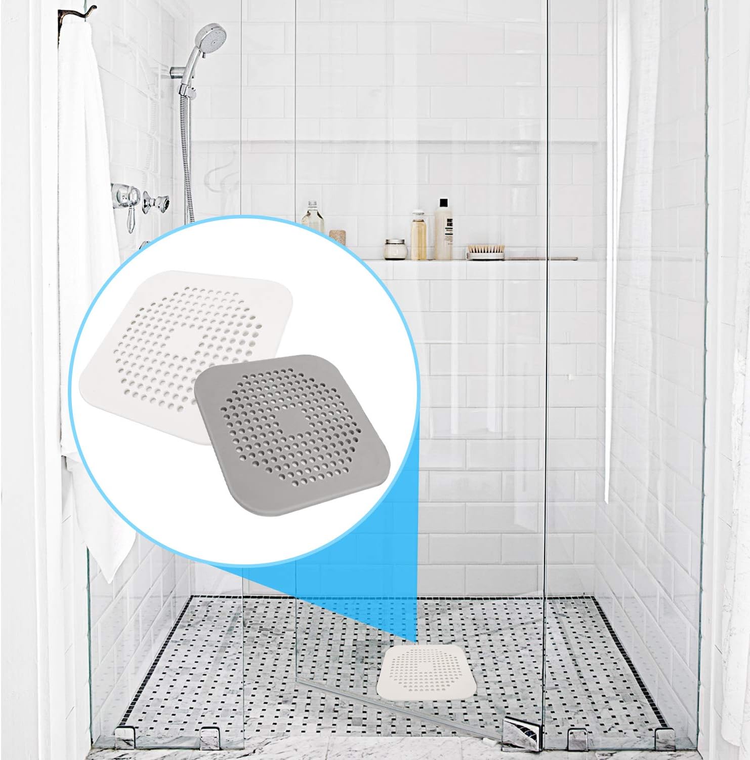 Square Drain Cover for Shower 5.7-inch TPR Drain Hair Catcher Flat Silicone Plug for Bathroom and Kitchen Filter Shower Drain Protection Flat Strainer Stopper โ image 5